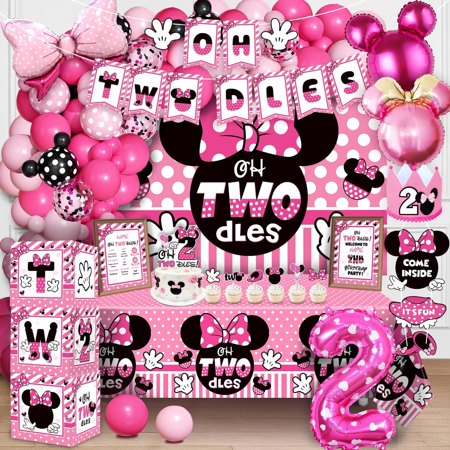 Oh Twodles Birthday Party Supplies Girl, 2nd Birthday Decorations for Girl, 150 Pcs 2 Year Old Party Decorations
