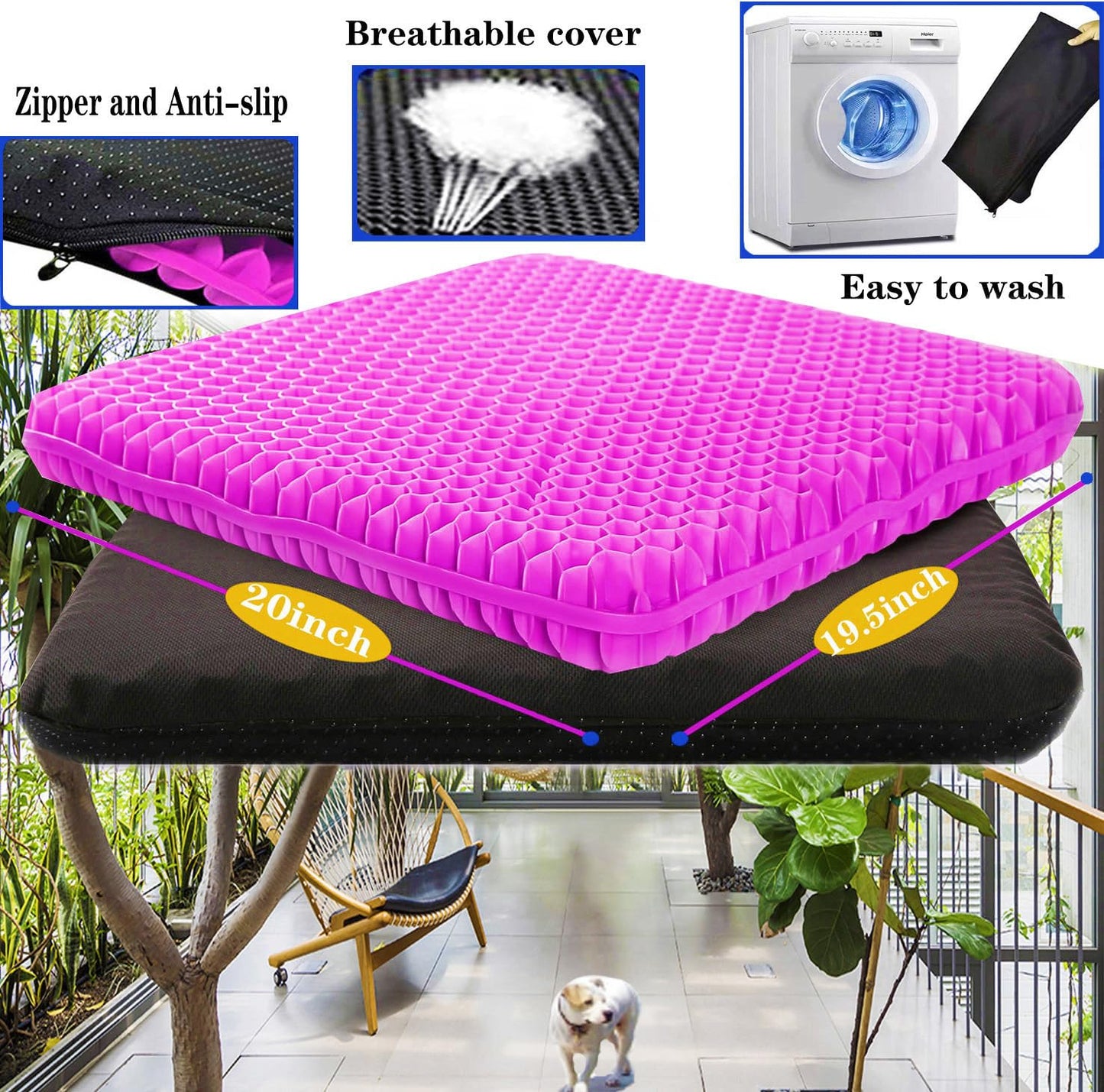 Plus Size Gel Seat Cushion for Long Sitting, Extra Large and Thick, Seat Cushion for Back, Hip, Sciatica, Tailbone Pain Relief, Used for Office, Wheelchair, Car, Recliner, Stadium, Kayka.(Rose red)