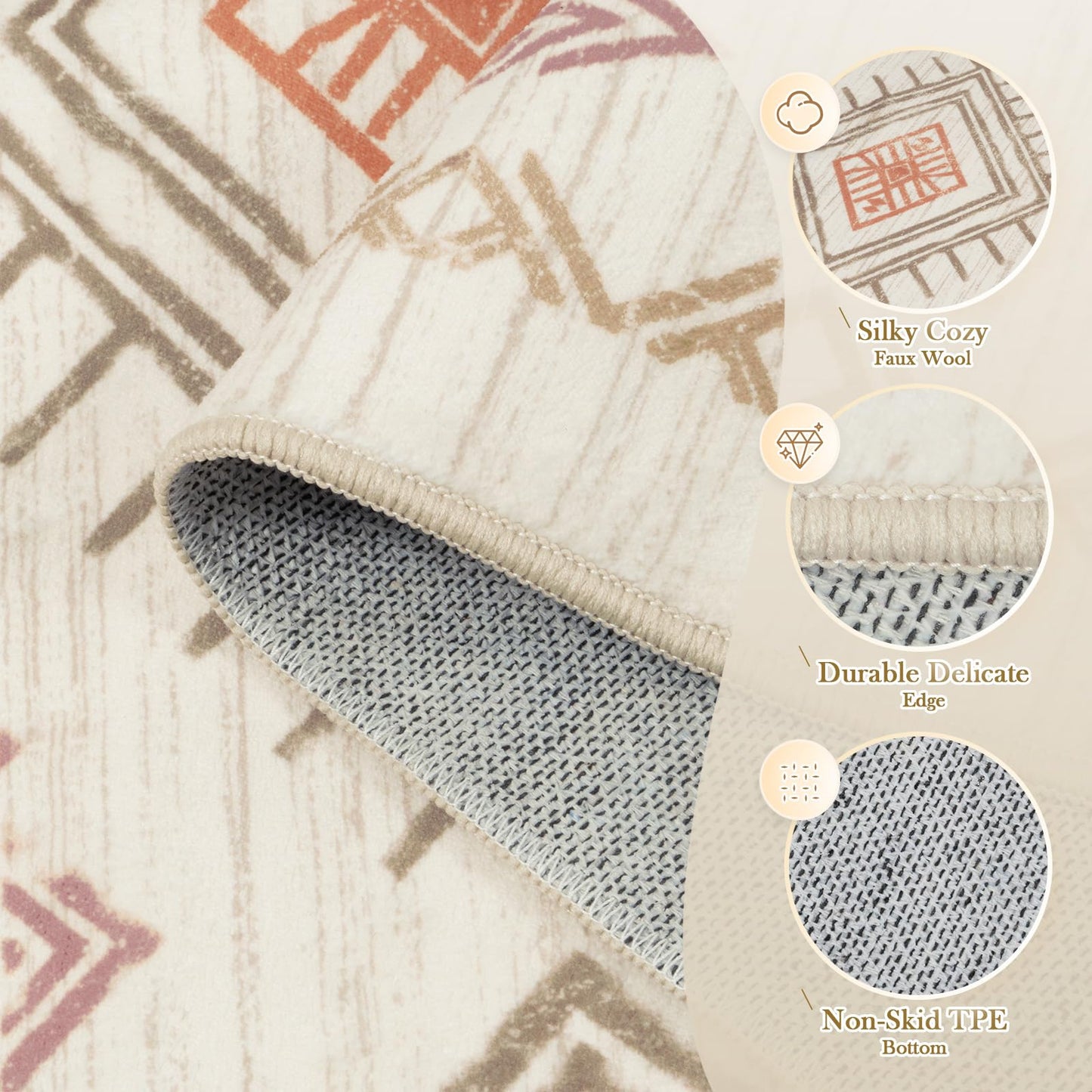 STARUIA Moroccan Washable Area Rug 5x7, Beige Western and Aztec Tribal Boys Neutral Rug for Living Room, Soft Non-Slip Stain Resistant Large Carpet for Bedroom Dining Room
