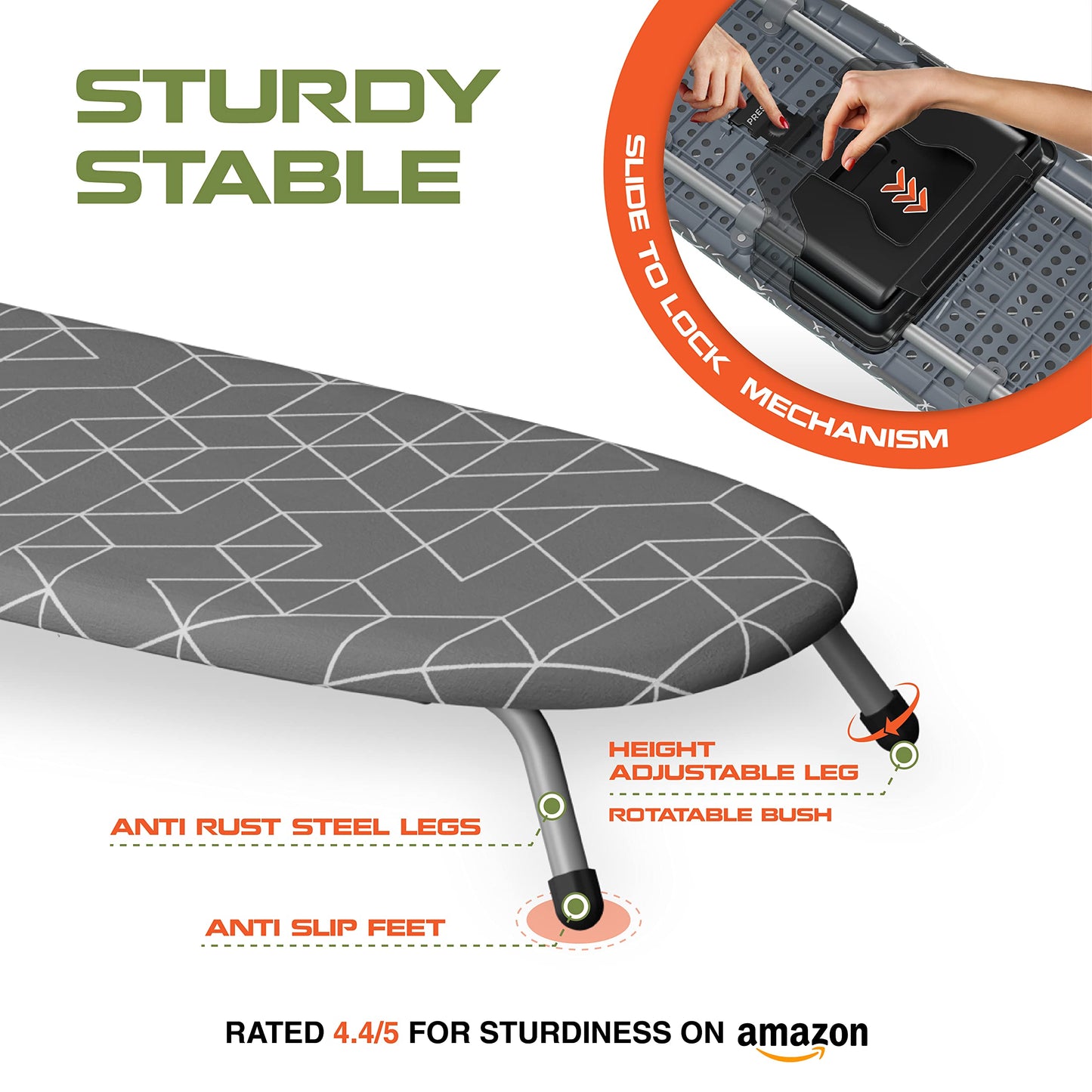 XABITAT Table Top Ironing Board with Wall Mount, D-Crease, Portable Space Saving Mini Laundry Room Iron Board, Foldable Small Ironing Board with Iron Holder, Gray