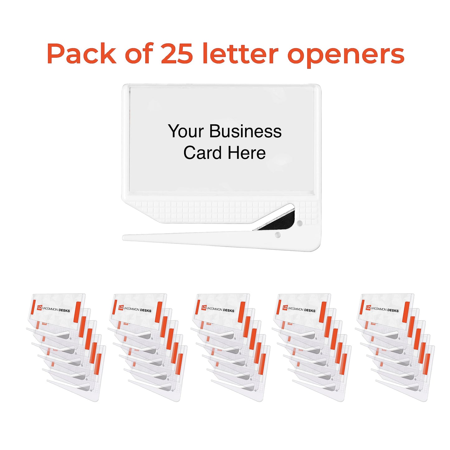Uncommon Desks Business Card Letter Openers - (25 Pack) (Clear) Professional Letter Openers with Business Card Insert, Perfect Promotional Item for Business