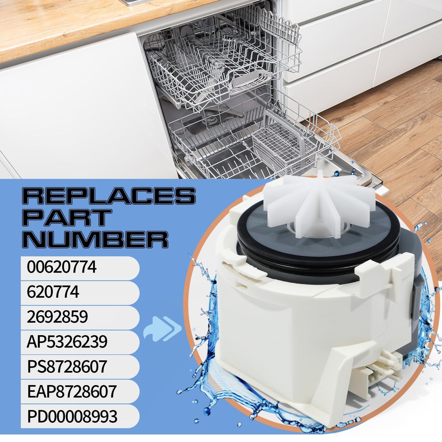 UPGRADED 00620774 Dishwasher Drain Pump Motor Assembly Compatible with Bosch Dishwasher Drain Pump 620774 Motor Parts Replacement 2692859, AP5326239, PS8728607, EAP8728607, PD00008993