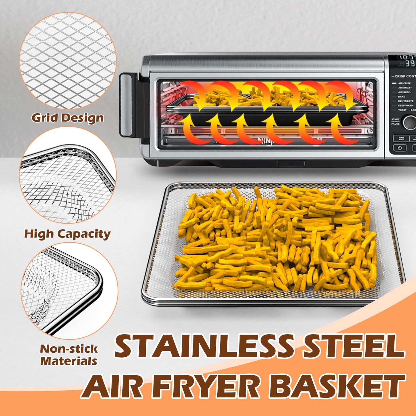 MOASKER Oven Air Fryer Basket and Tray for Ninja Foodi SP101 Air Fryer Oven Accessories, Stainless Steel Basket & Baking Sheet Pan Tray for Ninja Digital Air Fry Countertop Oven SP100 SP101C SP102