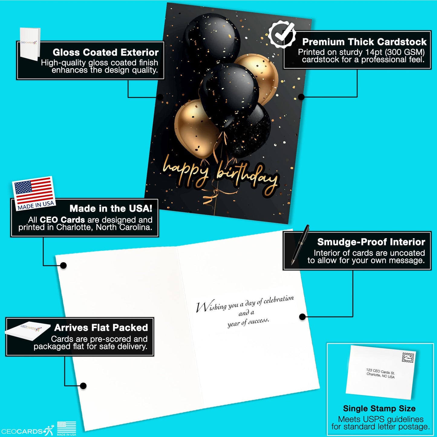 Happy Birthday Cards with Envelopes (Confetti) Bulk 25 Pack of Greeting Cards with Envelopes (5x7 inch - A7) Office, Work, Employees & Clients (B2403) Made in USA