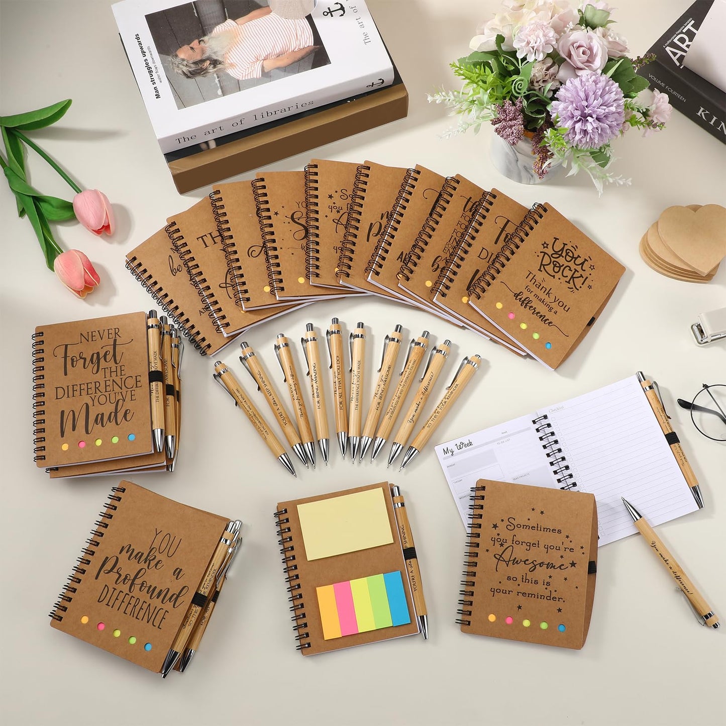 Tellingyou 20 Set Employee Appreciation Gift Bulk Inspirational Spiral Notebook with Motivational Pen Sticky Note End of Year Thank You Gift for Teacher Nurses Volunteer Birthday Graduate Party Favor