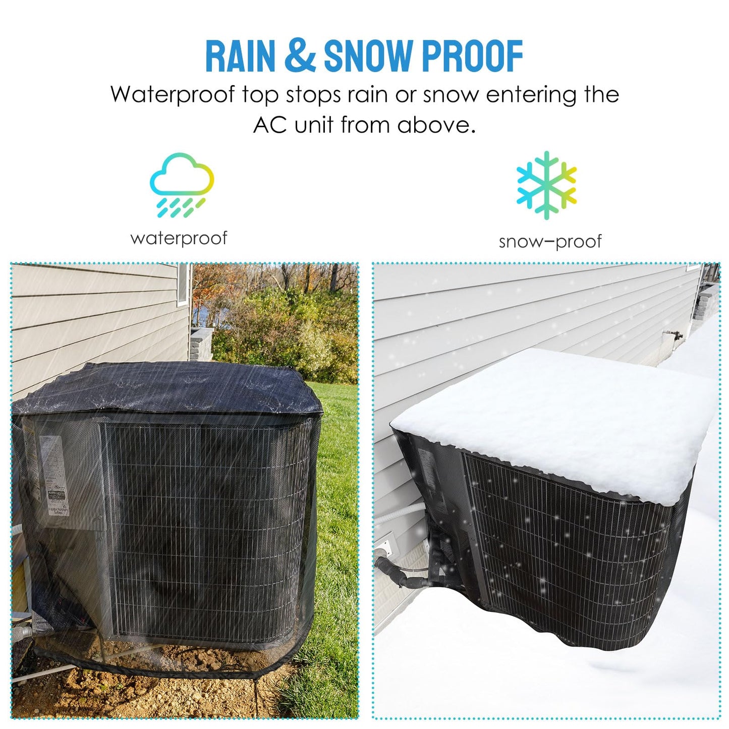 Joiish Air Conditioner Cover for Outside Units, 32" x 32" x 36" Mesh Cover with 600D Detachable Waterproof Top, All Seasons Outdoor Central AC Protector Against Leaves, Weeds, Cottonwood and Debris