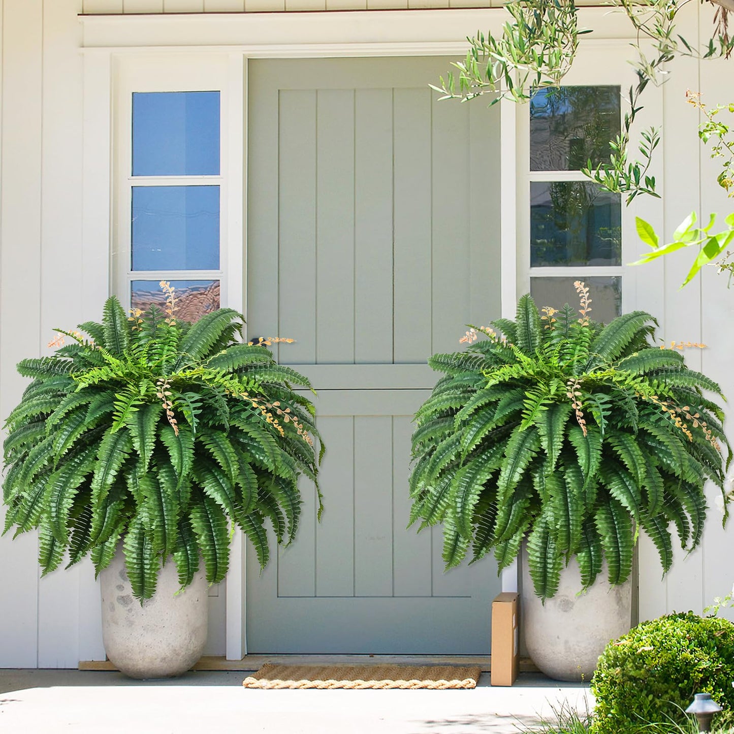 MARTINE MALL 48 inch 128 Leaves Artificial Ferns for Outdoors Look Real Fake Ferns, Large Faux Boston Ferns for Outdoor Planter Realistic UV Resistant Artificial Fake Plants for Porch Patio Hanging