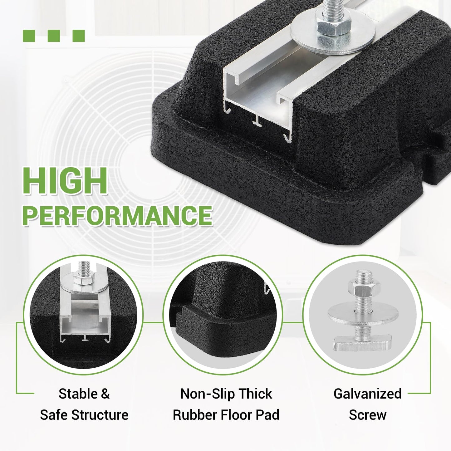 4 Pack Floor Mounting Base Kit for Mini Split Air Conditioner Condensers Heat Pump System, Mini Split Rubber Feet, Heavy-Duty Rubber Anti-Vibration Isolator Mounting Bracket Support Up to 1100 LB
