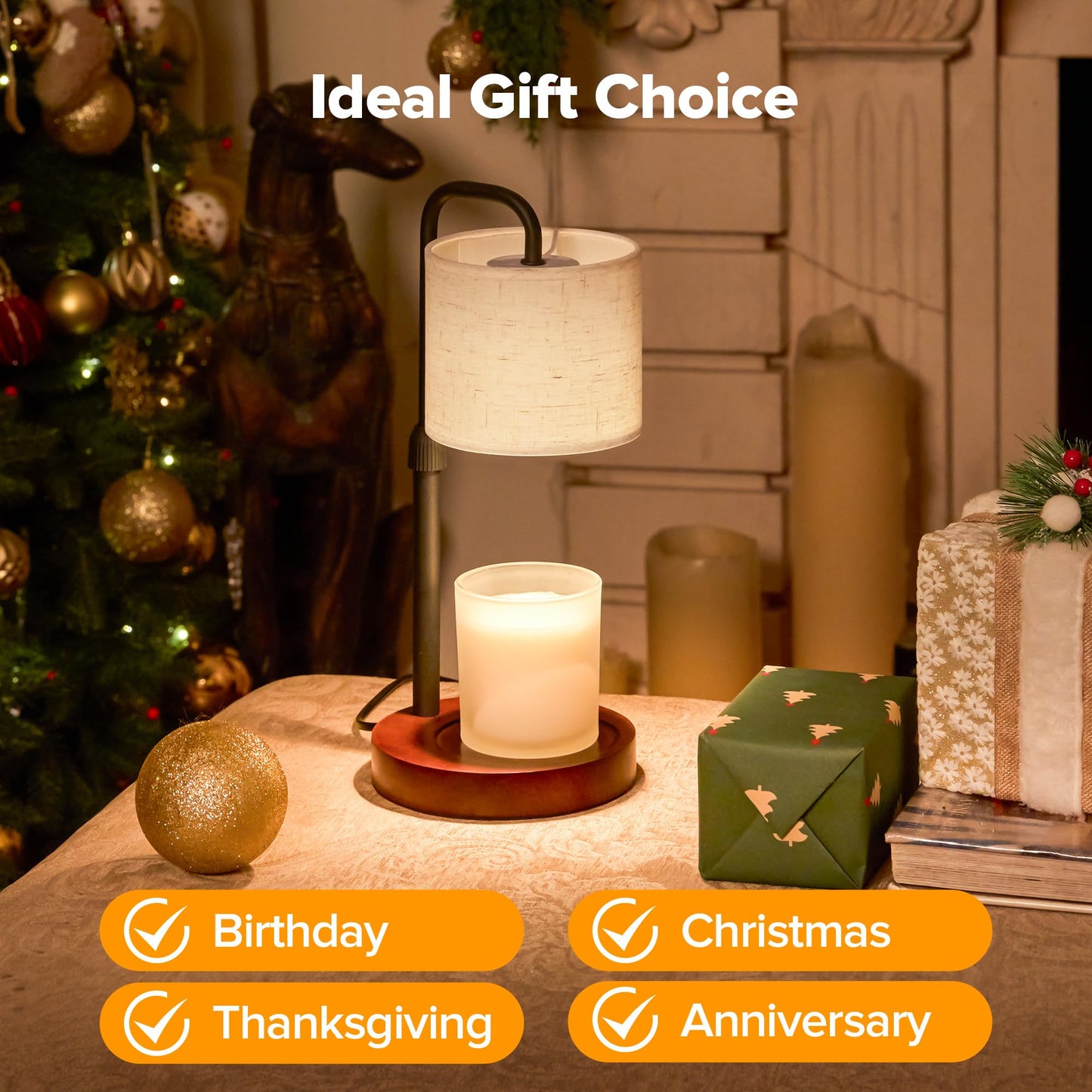 keysays Candle Warmer Lamp with Timer, Dimmable Wax Warmer Candle Lamp for Jar Candle with 2 Bulbs, Christmas Birthday Gifts for Women Mom, Home Decor for Room, Bedroom, Kitchen-Linen Fabric