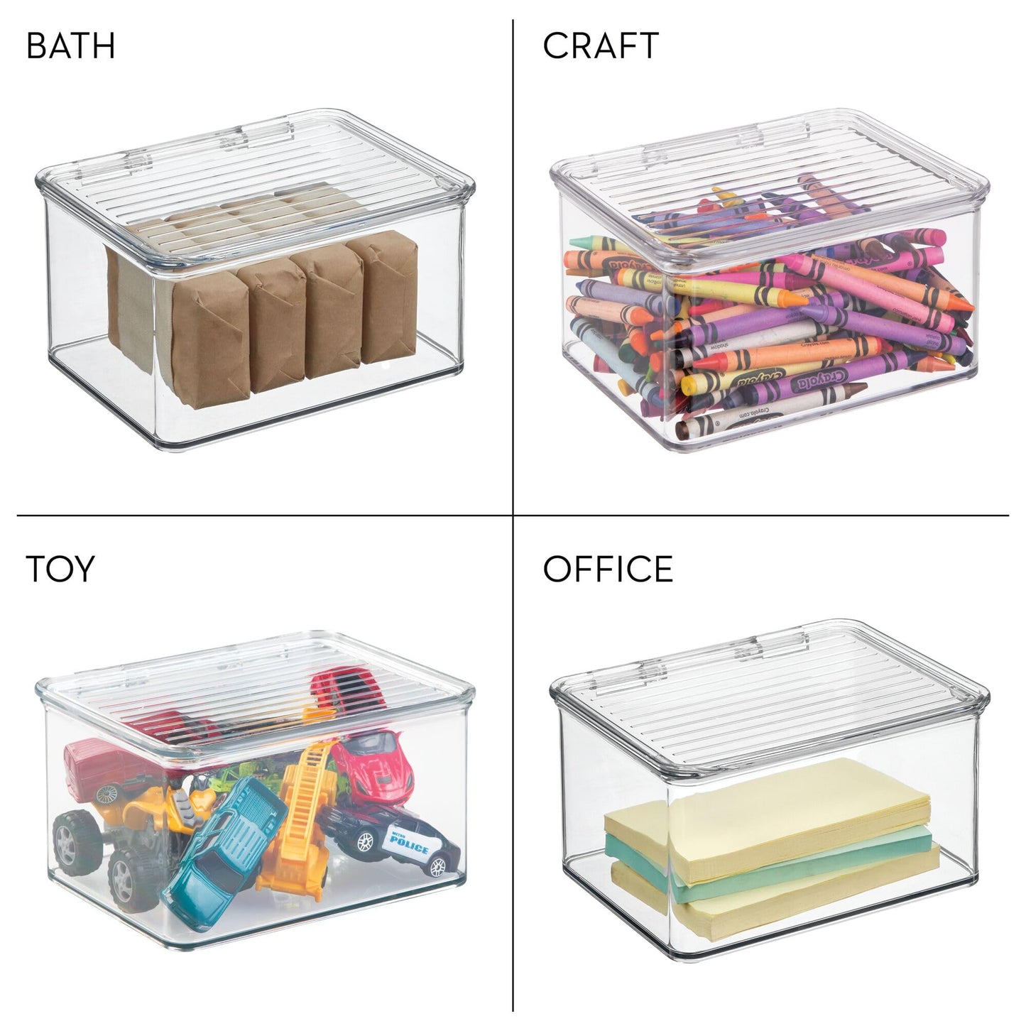 iDesign Plastic Stackable Hinged-Lid Pantry or Kitchen Storage Box - Set of 3 - Clear