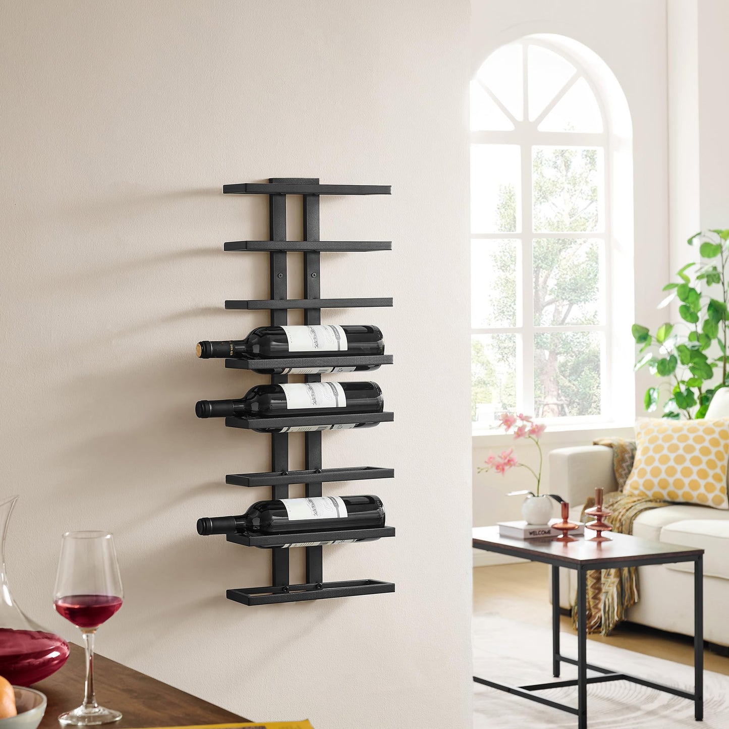 Hoctieon 2-Set 8 Tier Wall Mount Wine Rack (16 Tiers), Wall Racks for Wine Bottles Display and Storage, Hanging Bottle Organizer for Living Room, Dining Room, Wine Cellar, Bar, Black