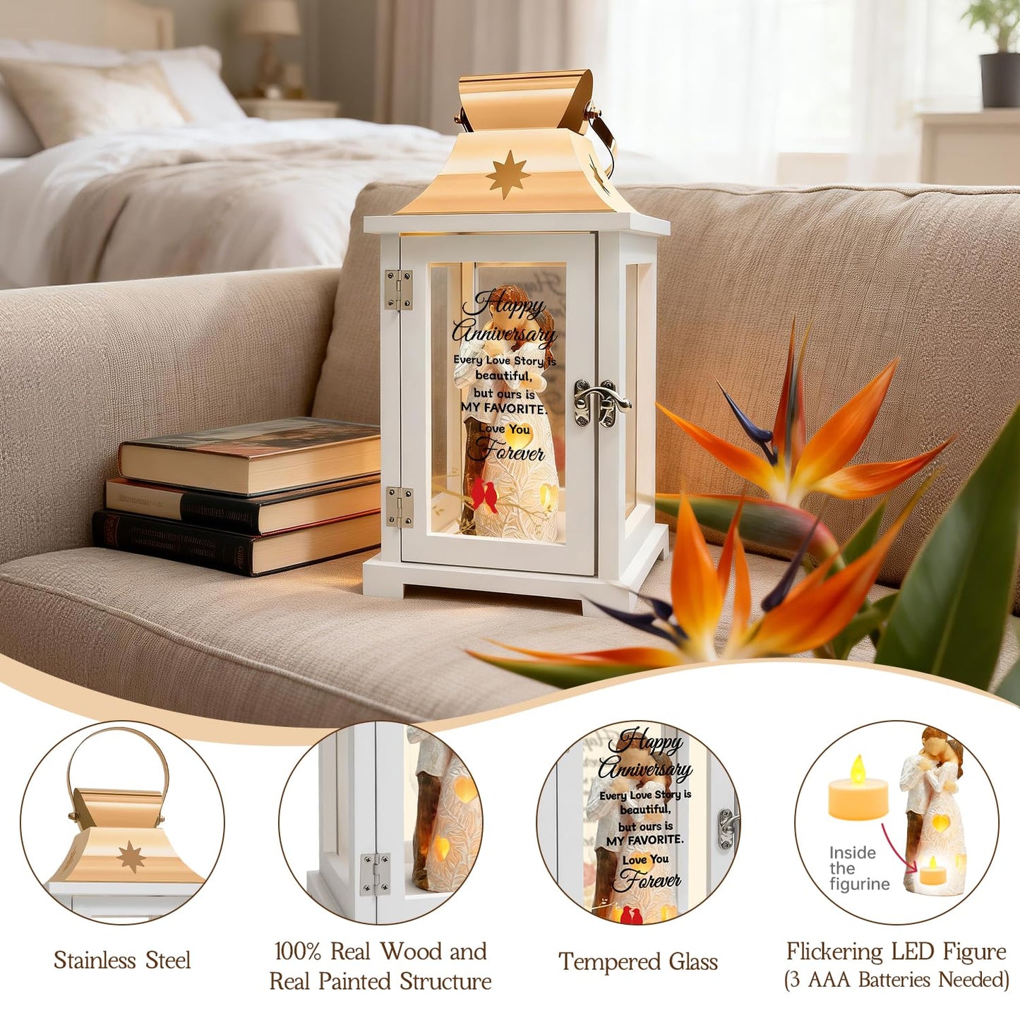 Homazing Wedding Anniversary Lantern Gift for Couple Wife Women Her Husband, Best Anniversary Wedding Gift for Couple Wife Parents 1st, 5th, 25th, 50th