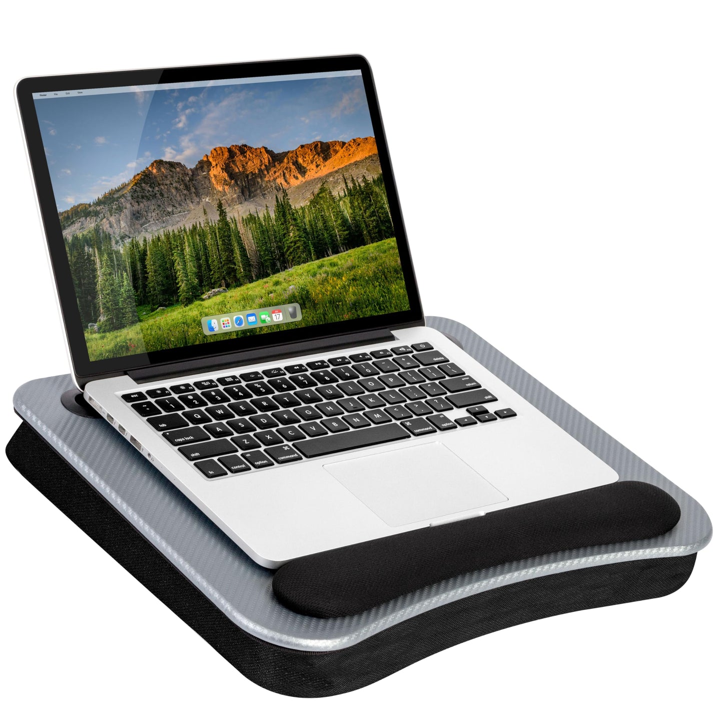 LAPGEAR Memory Foam Lap Desk with Wrist Rest and Media Slot - Medium - Silver Carbon - Fits up to 15.6 Inch Laptops and Most Tablet Devices - Style No. 91335