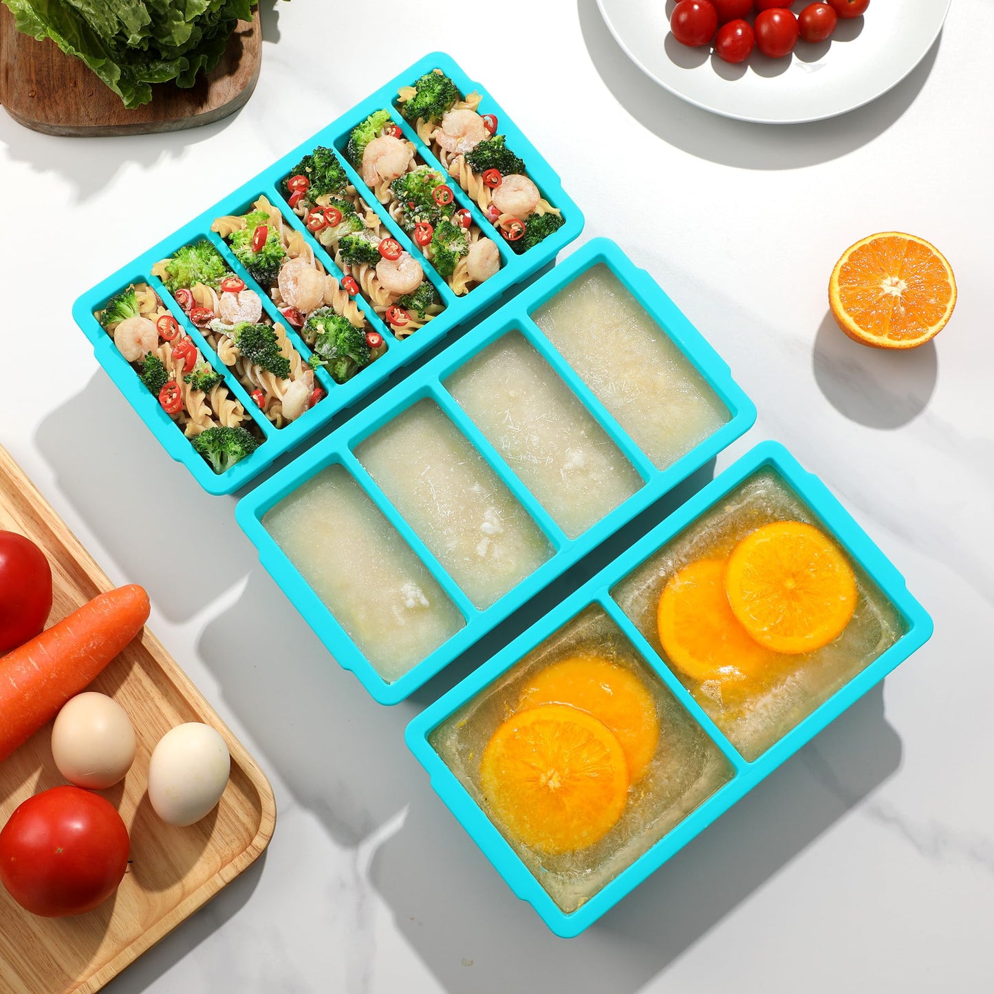 3-Pack Silicone Freezer Trays with Lid,2 Large 2-Cup(500ml)&4 Medium 1-Cup(250ml)&6 Small 1/2-Cup(125ml) Soup Freezer Container Molds,Ice Cube Tray For Meal Prep&Freezing Soup,Stews,Sauces