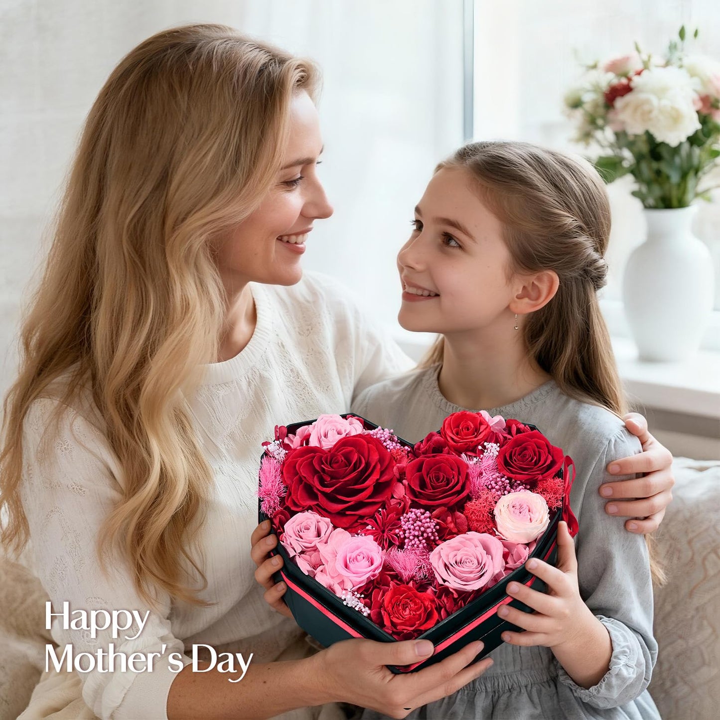 MARTINE MALL Forever Flowers for Delivery, Mothers Day Birthday Gifts for Women Mom 10 Preserved Real Roses in a Box Gifts for Girlfriend Wife Grandma Lasting Eternal Flowers with Necklace, Red