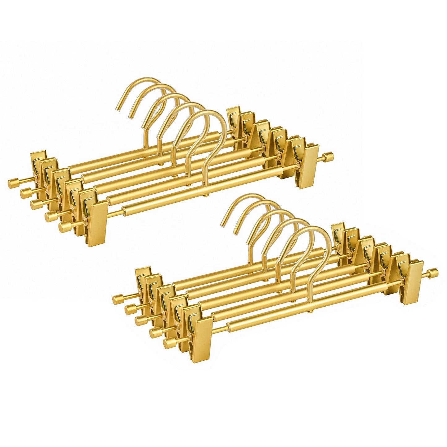 Amber Home 10 Pack Matte Gold Aluminum Pants Hangers, 12.2” Extra Smooth Metal Skirt Hangers with 2 Adjustable Non-Slip Clips, Light & Sturdy Metal Hangers for Shorts, Trousers & Slacks