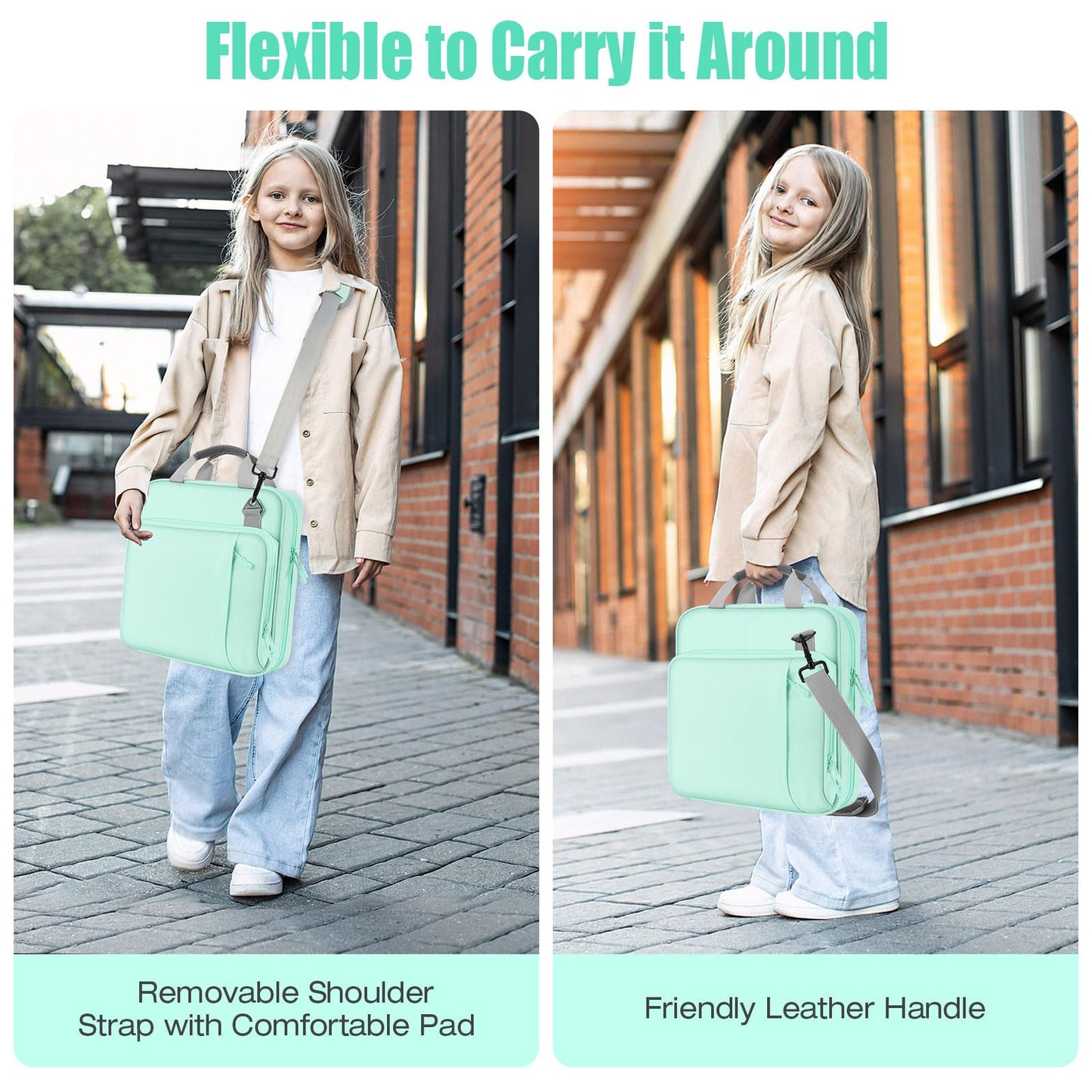 MoKo Zipper Binder, 2 Inch 3 Ring Binder with Zipper, 500 Sheet Capacity Zip Up Binders with Shoulder Strap Handle, Multi-Pocket Zip Up Binders for Middle School Student, Mint Green