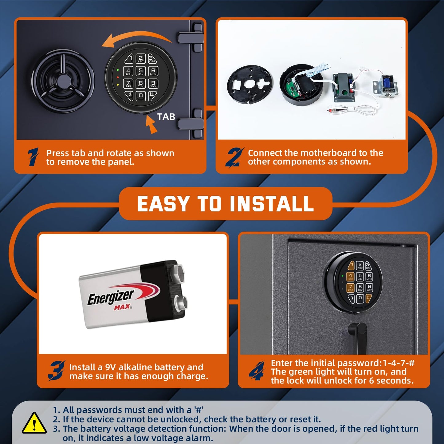 Electronic Safe Lock Replacement Keypad with Solenoid Lock, Gun Safe Lock with Programmable Electronic Keypad, Lock Fits High Security Safe Box and Security Cabinet