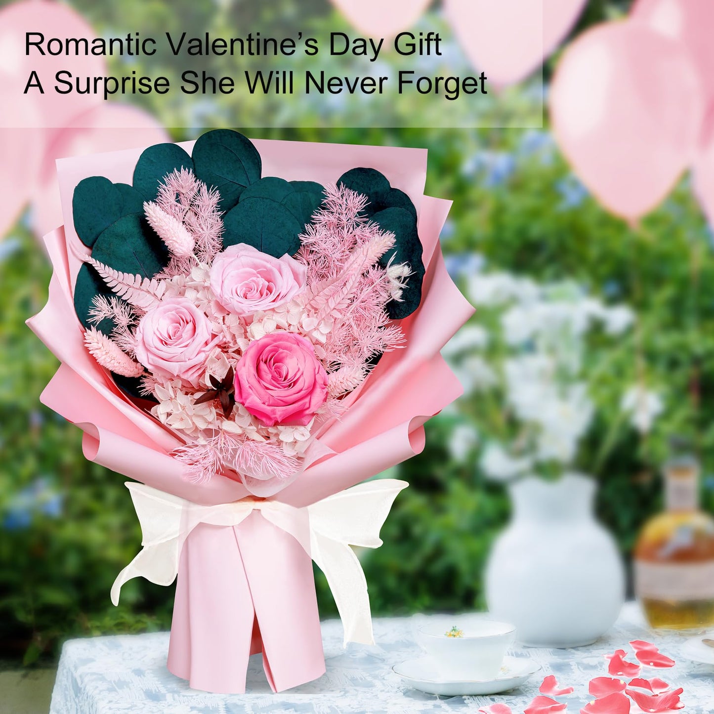Bonsion Preserved Flowers Gifts for Women, Flower for Delivery, Pink Roses Gifts fo Her, Preserved Roses Bouquets, Birthday Gifts for Grandma, Mothers Day Flowers for Wife