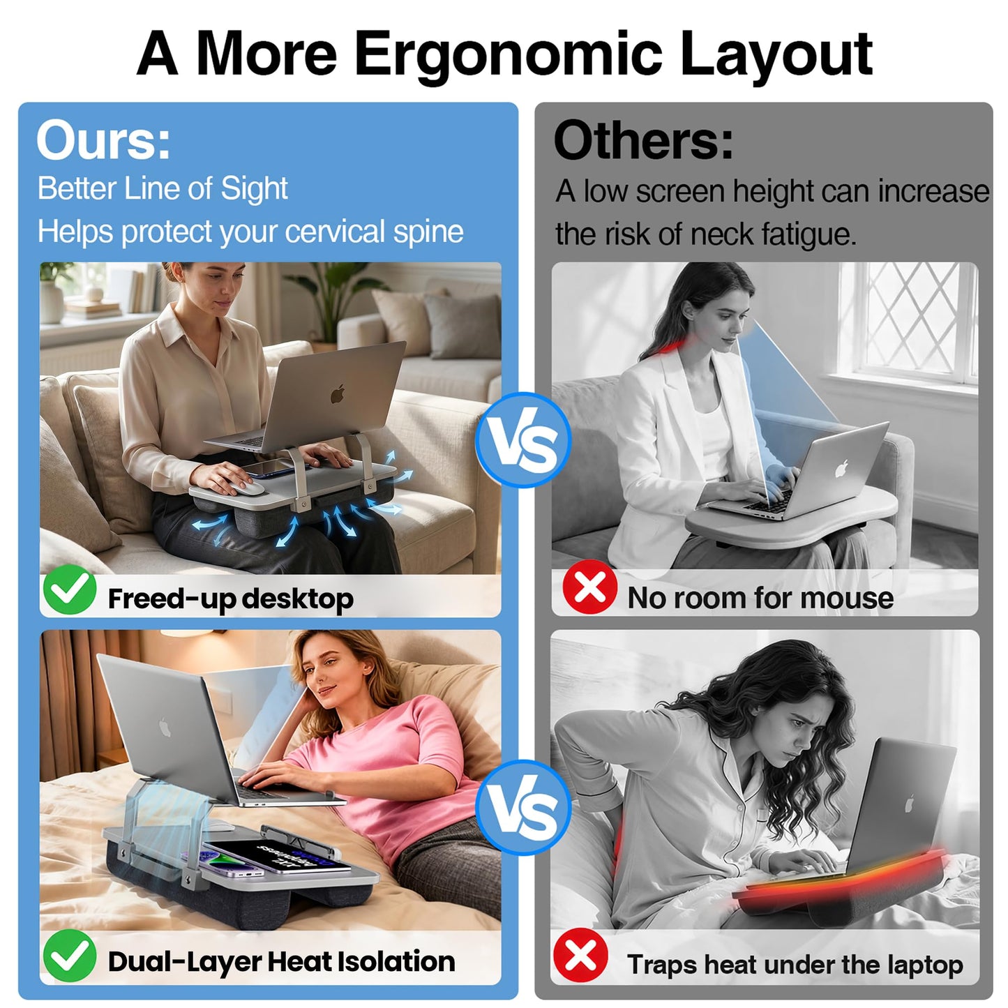 V-Hold Laptop Lap Desk with Foldable Stand, Lightweight Laptop Stand for Bed, Fits up to 15.6" Laptops & MacBook, Lightweight Lap Tray Table with Pillow Cushion for Bed & Couch