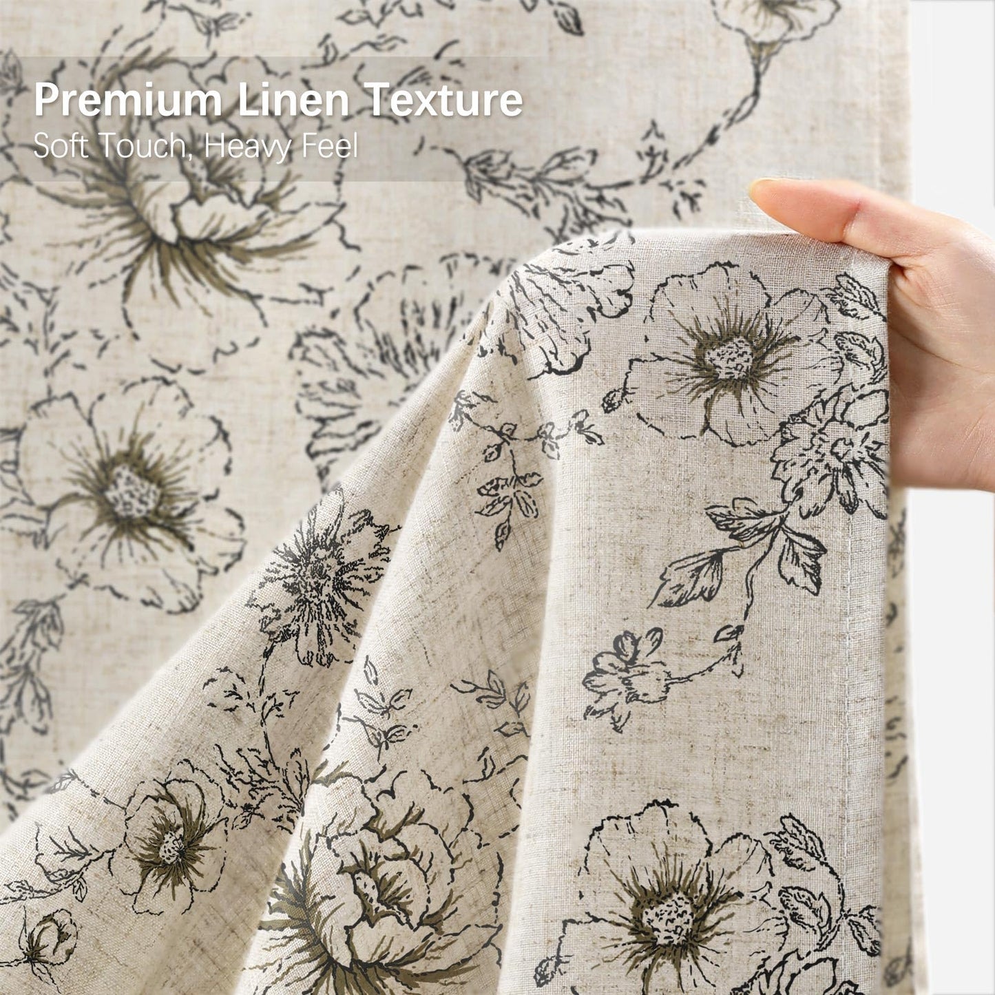 NDDYCU Farmhouse Floral Vintage Shower Curtain, Black Linen Spring Pattern Shower Curtains for Bathroom, Tan Taupe,72x72