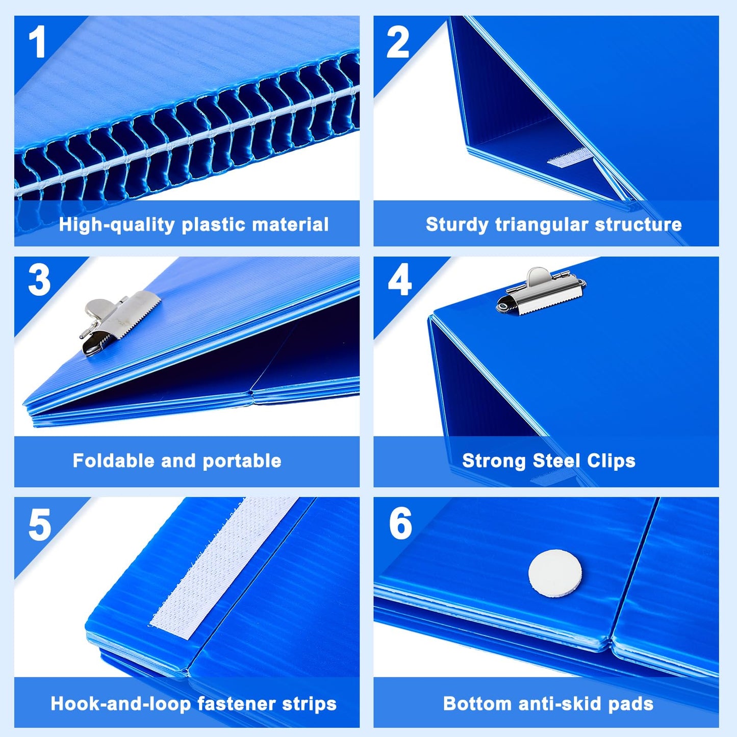Nuanchu 4 Pcs Folding Slant Board for Writing 14 x 12 Inch Large Slanted Clipboard Adjustable Tilted Writing Boards Sloped Surface to Improve Handwriting Legibility Endurance (Blue)
