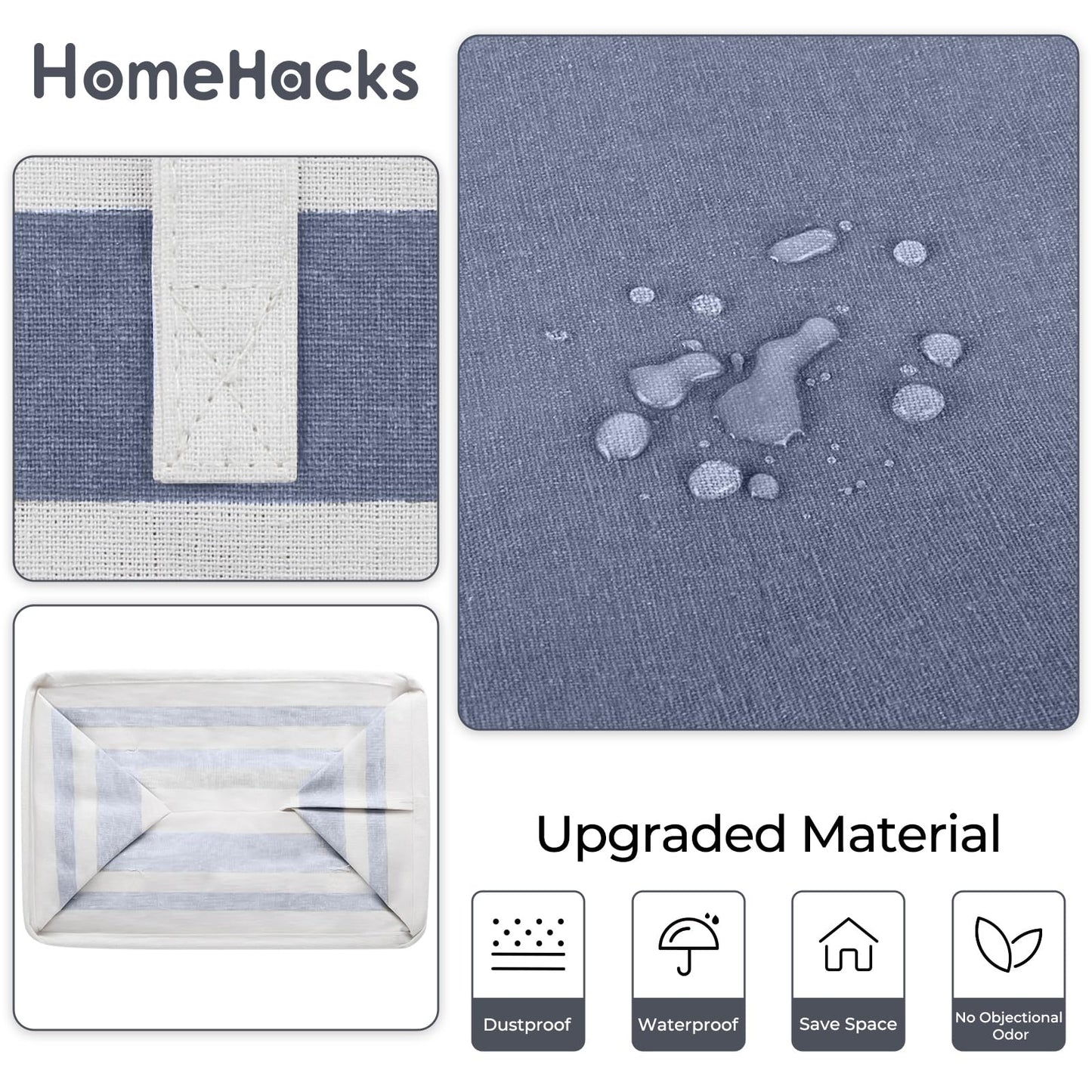 HomeHacks 2 Pack Large Laundry Baskets, Waterproof, Freestanding Laundry Hampers, Collapsible Clothes Hamper with Reinforced Handles in Laundry, College Dorm, Bathroom, Bedroom (Grey+Blue, 125Lx2)