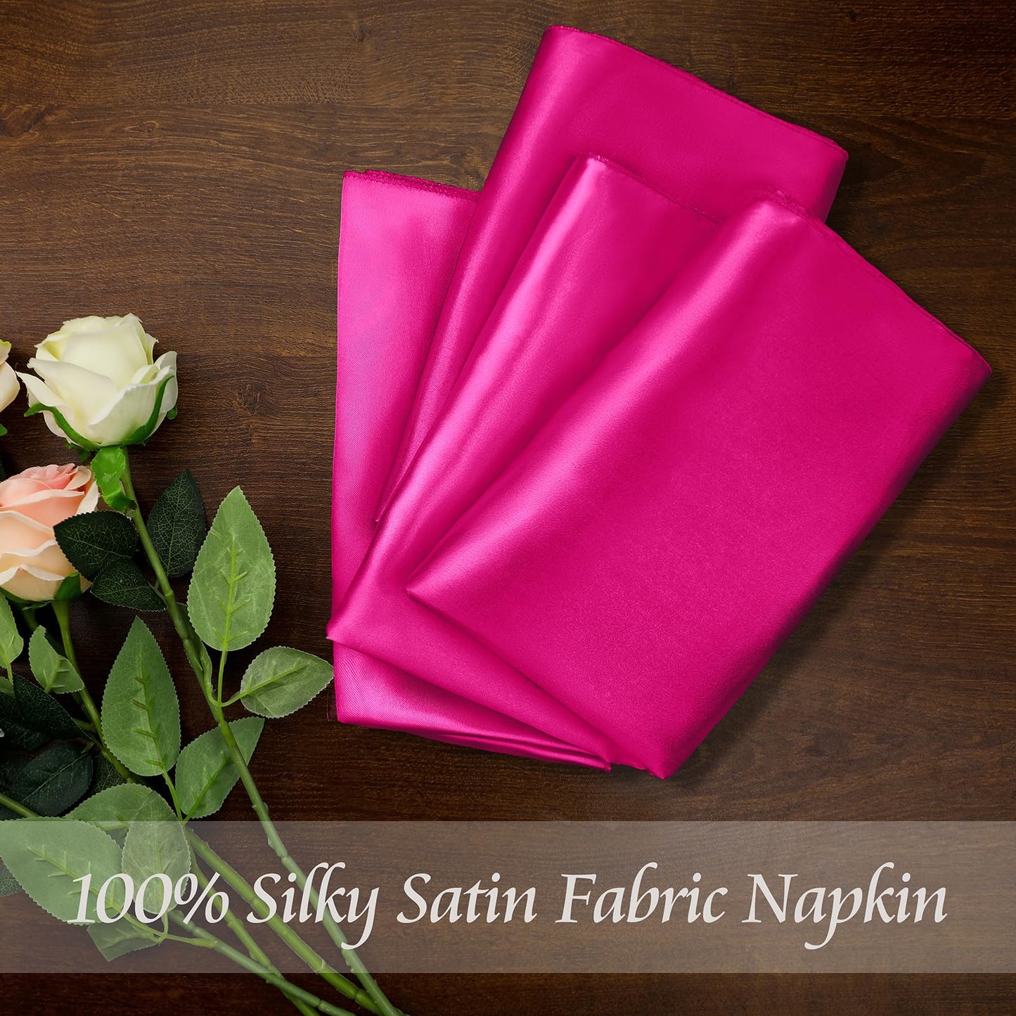 Manyshofu 60 Pieces Hot Pink Satin Napkins - 20x20 Inches Cloth Napkins, Square Satin Fabric Napkins Set - Soft & Reusable Table Napkins for Wedding Dinner Party Lunch