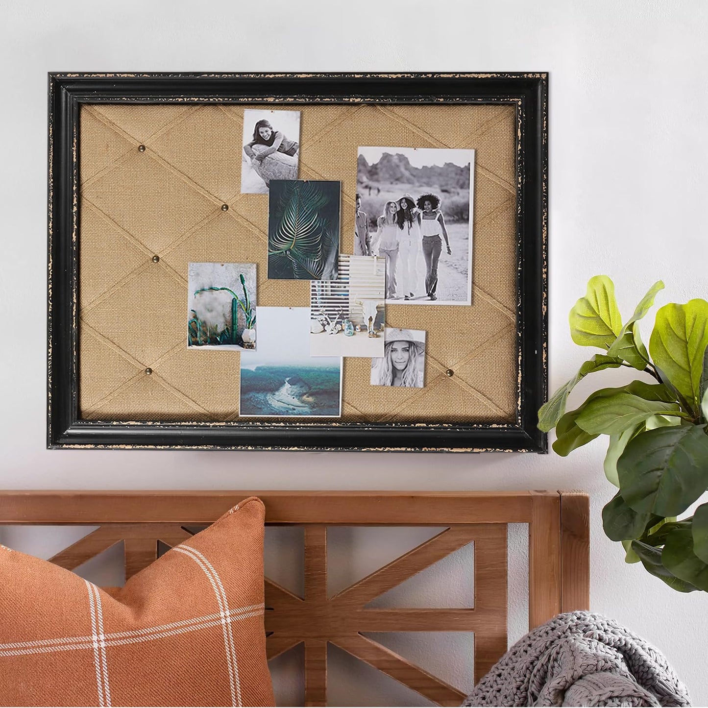Vision Board Linen Bulletin Board Black Frame, 21"×27" Pin Boards Large Cork Boards for Walls, Rustic Message Board Decorative Memo Boards, Wall Mounted Display Picture Board for Home Office Decor