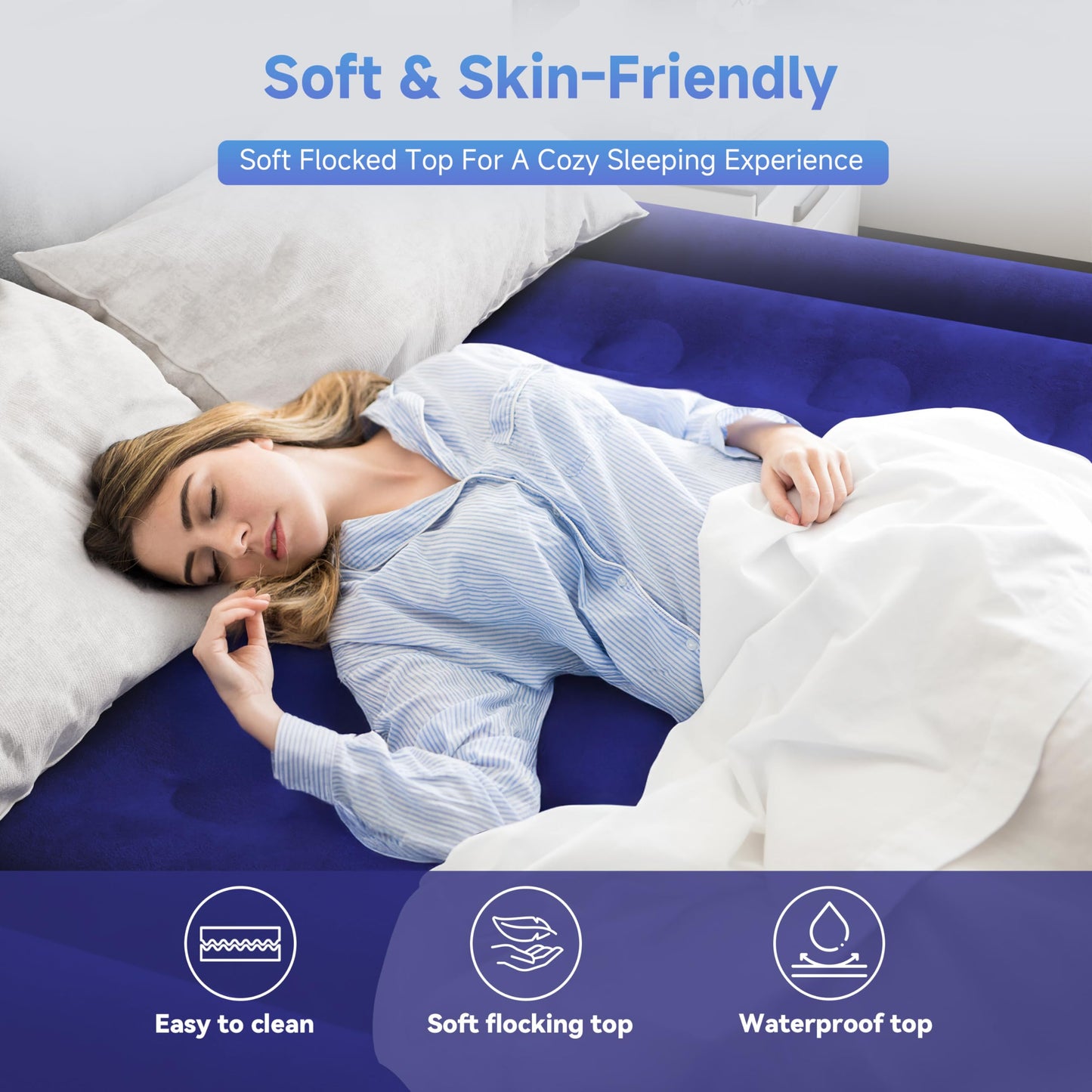 Sebor Air Mattress Twin with Built-in Pump 18", Comfortable Self-Inflating Air Mattress with High-Speed Pump, Durable Blow Up Mattress Twin with Storage Bag for Guests, Camping, Travel