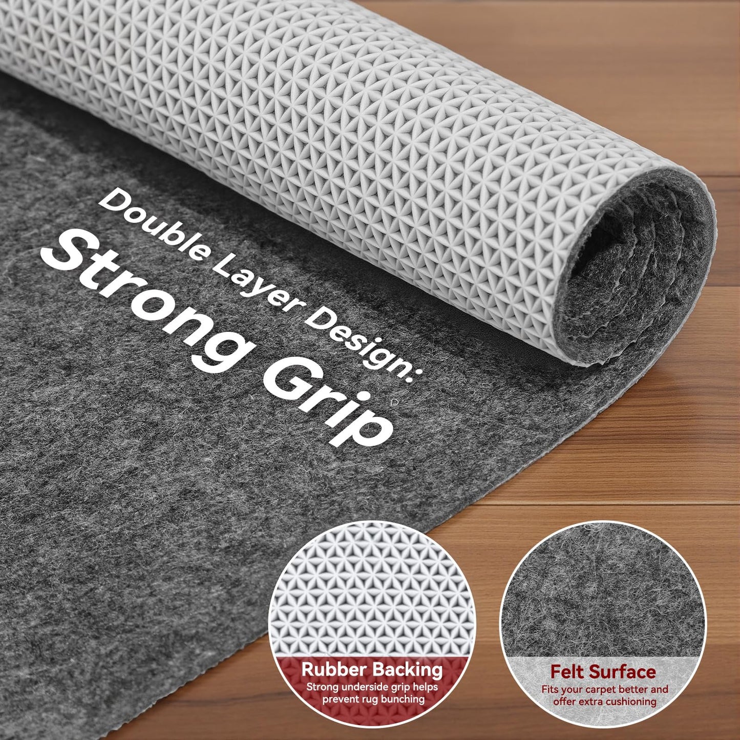 Songrey Non Slip Rug Pad Gripper 6 x 9 Ft, Thick Felt Fabric with Anti Skid Backing, Carpet Pad for Hardwood Floors, Keep Area Rugs in Place and Safe