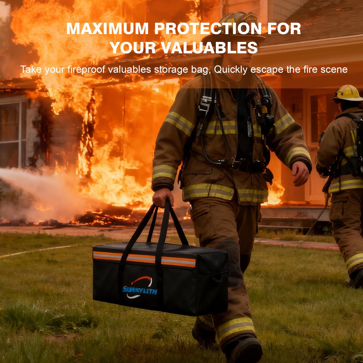 Large Fireproof Document Bags, 24x12x12" Waterproof Storage Firesafe Bag, Large Capacity Waterproof Photo Storage Box with Reflective Strip for Valuables & Passport, Silicone Coating & Zipper Closure