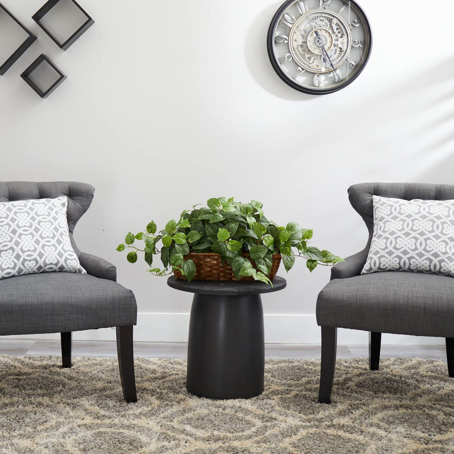Nearly Natural 34in Artificial Pothos Ivy Plant with Ledge Basket Faux Trailing Cascading Greenery for Indoor Home Decor