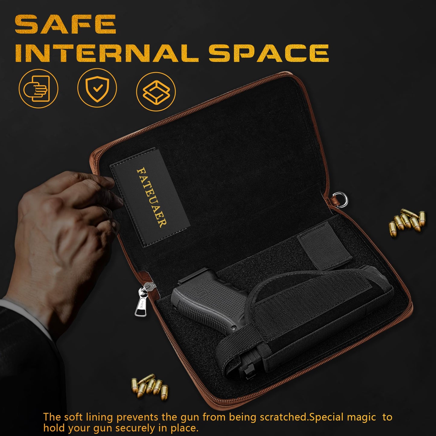 Concealed Carry Holster, Holy Bible Leather Gun Bags, Lockable Soft Pistols Case, Hidden Gun Storage, Book Gun Case for 9mm& Glock&1911 Small Handguns, Perfect Way to Hide Gun (Brown)