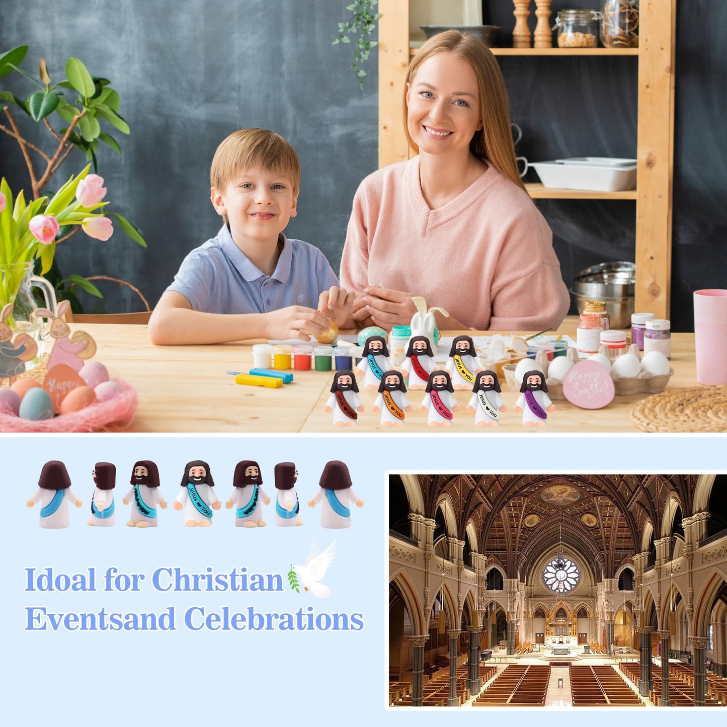 IEUHDKWL 300pcs Mini Jesus Figurines in Bulk Tiny Jesus Figures Hide and Seek Religious Party Favors Sunday School Baptism Gifts