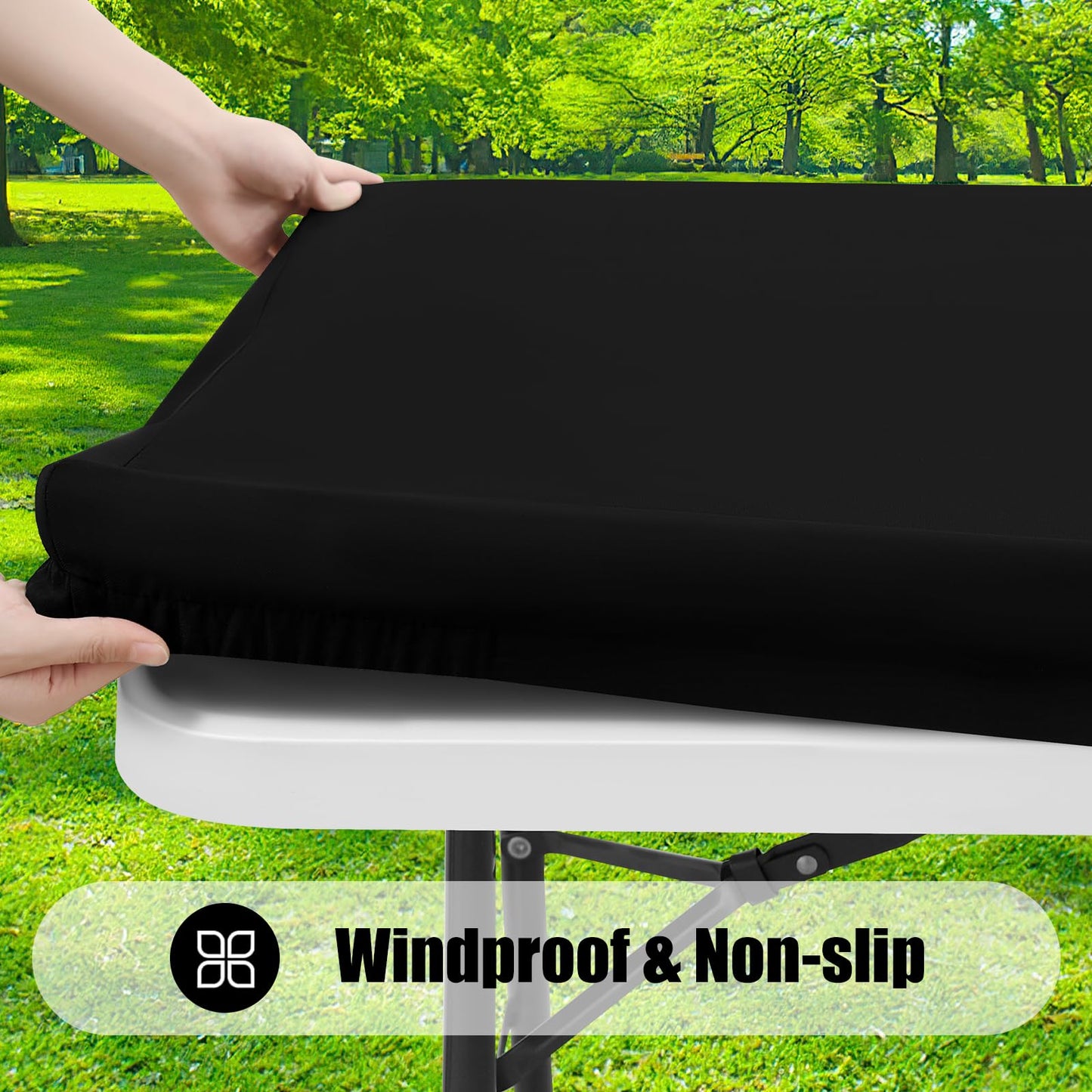 Smiry 6 Pack Rectangle Picnic Table Cloth, Waterproof Elastic Fitted Tablecloths, Washable Polyester Rectangular Patio Table Cover for Camping, Indoor and Outdoor (Black, 30"x72")