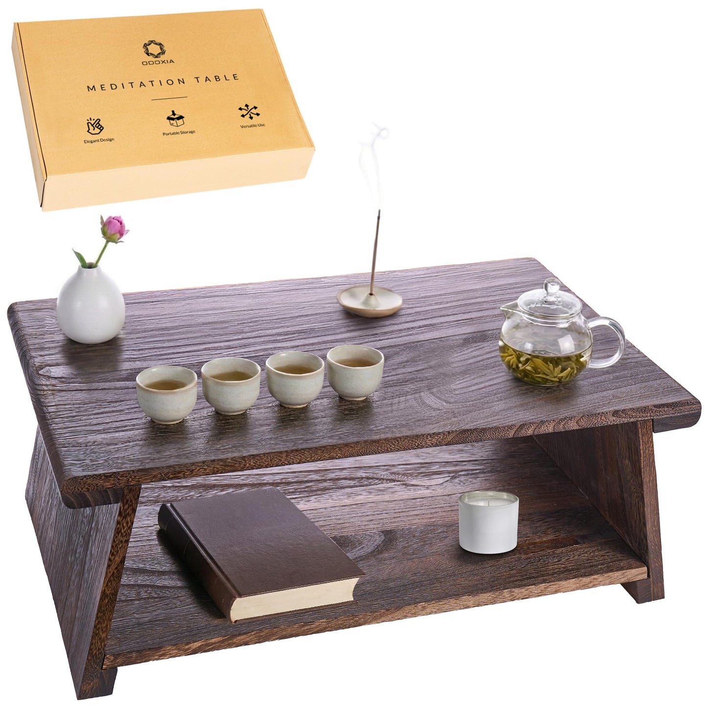 ODOXIA Floor Table for Tea Rituals | Altar Table for Meditation, Mindfulness & More | Low Japanese Floor Platform Chabudai Style | for Sitting On The Floor | Stable Wood Folding Design | Journaling