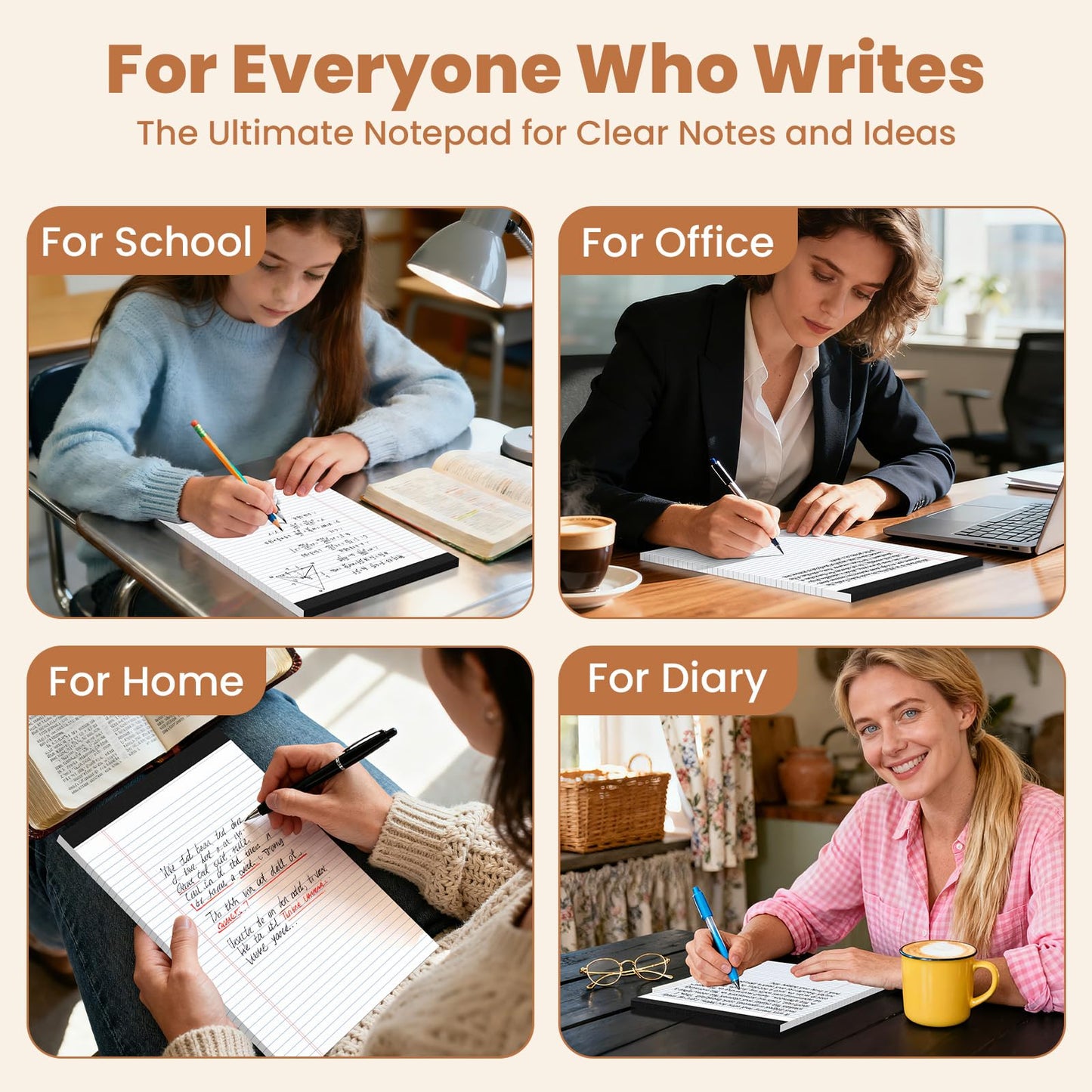 24Packs Legal Pads 8.5 x 11 Inch, 50Sheets/Pack, College Ruled & Perforated White Writing Pads, Pads of Paper 8.5 x 11, Lined Note Pads with Sturdy Backing for Office, Business & School Supplies
