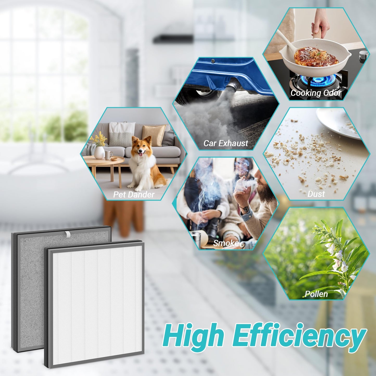 FCFMY 1 Pack HE400 Replacement Filter Compatible with Shark HE400 HE401 HE402 HE405 4 Fan Model Air Cleaner Purifier,3-in-1 Filter of Pre-filter,Carbon and HEPA Filter