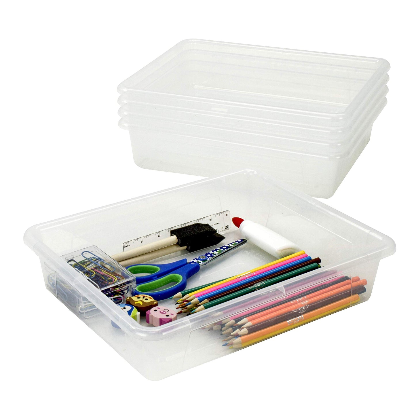 Storex Letter Size Deep Storage Tray – Organizer Bin with Non-Snap Lid for Classroom, Office and Home, Translucent, 5-Pack (62566A05C), 10 x 13 x 3 Inches