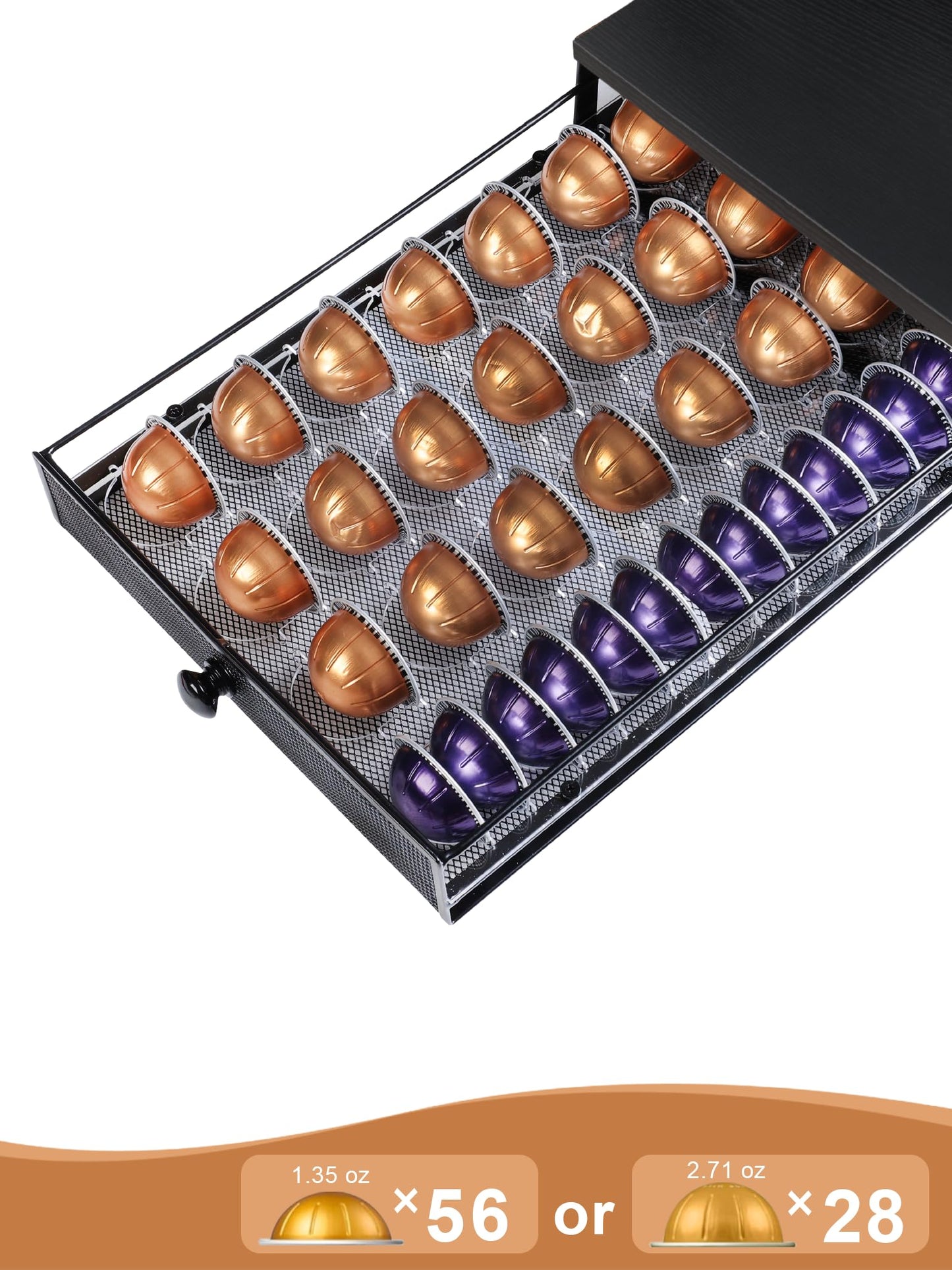 Sedegn Coffee Pod Holder Drawer Organizer Capsules Storage Organizer with Sliding Drawer Compatible For Pods, Holds up to 56 Small or 28 Big Pods Black