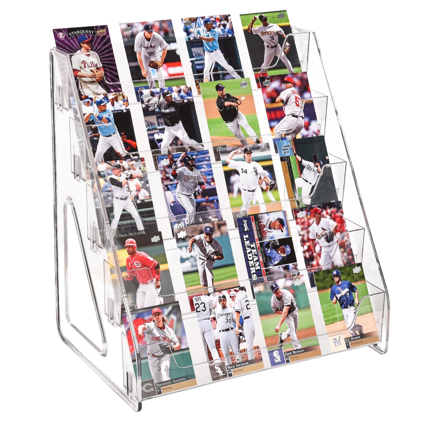 CELSOL 2 Pack Upgraded 5 Tier Acrylic Card Display Stand, Clear Display for Greeting Cards, Sports Cards, Postcards, Stickers & Brochures, Easy Snap-On, Increased Height & Thickness for Better Presentation