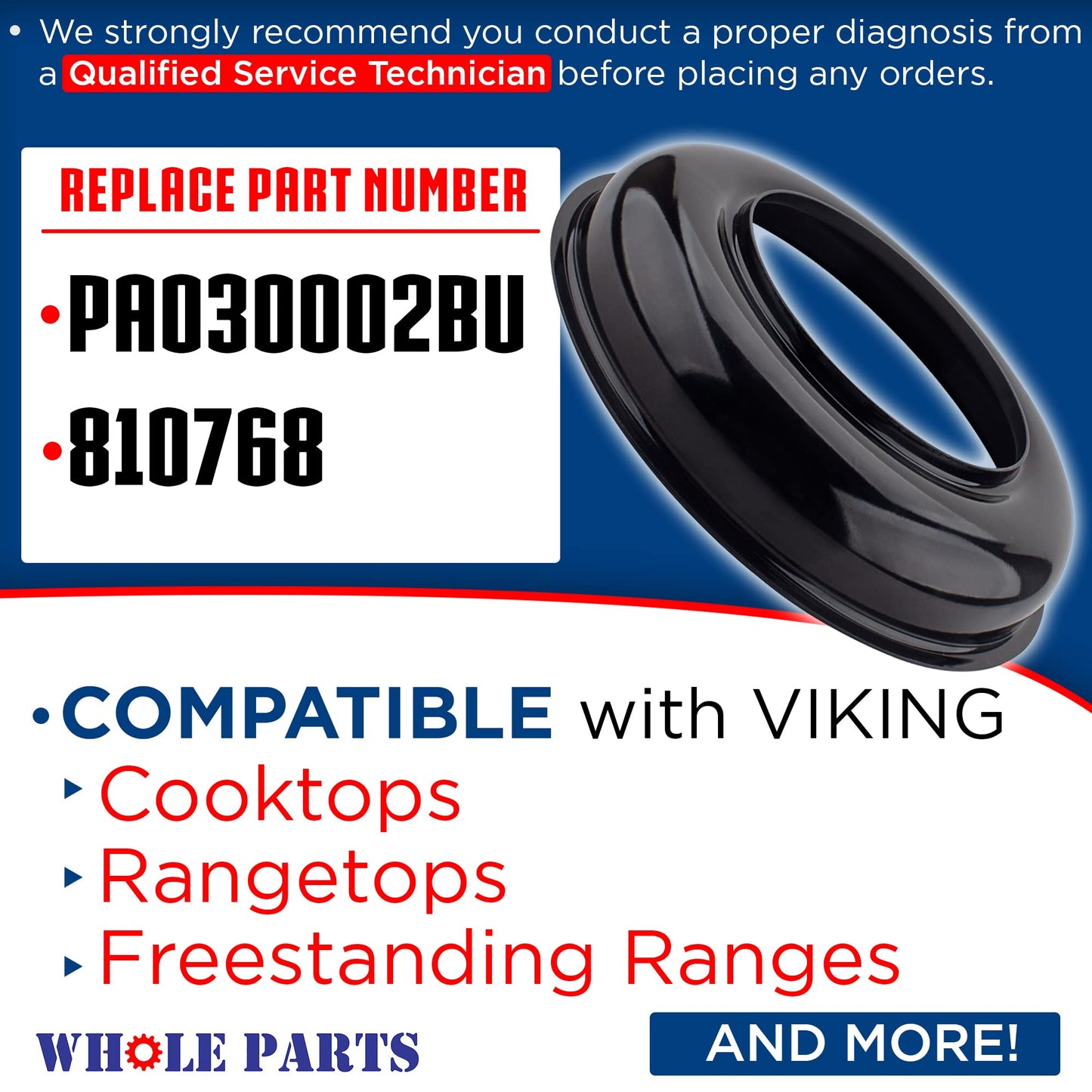 Upgraded Whole Parts Appliance Burner Bowl Part # PA030002BK, Compatible with Many Viking Range, Oven, and Stove Models, Open Burner Bowls Replacement Parts - Replaces 810768-9.23 Inch, Black