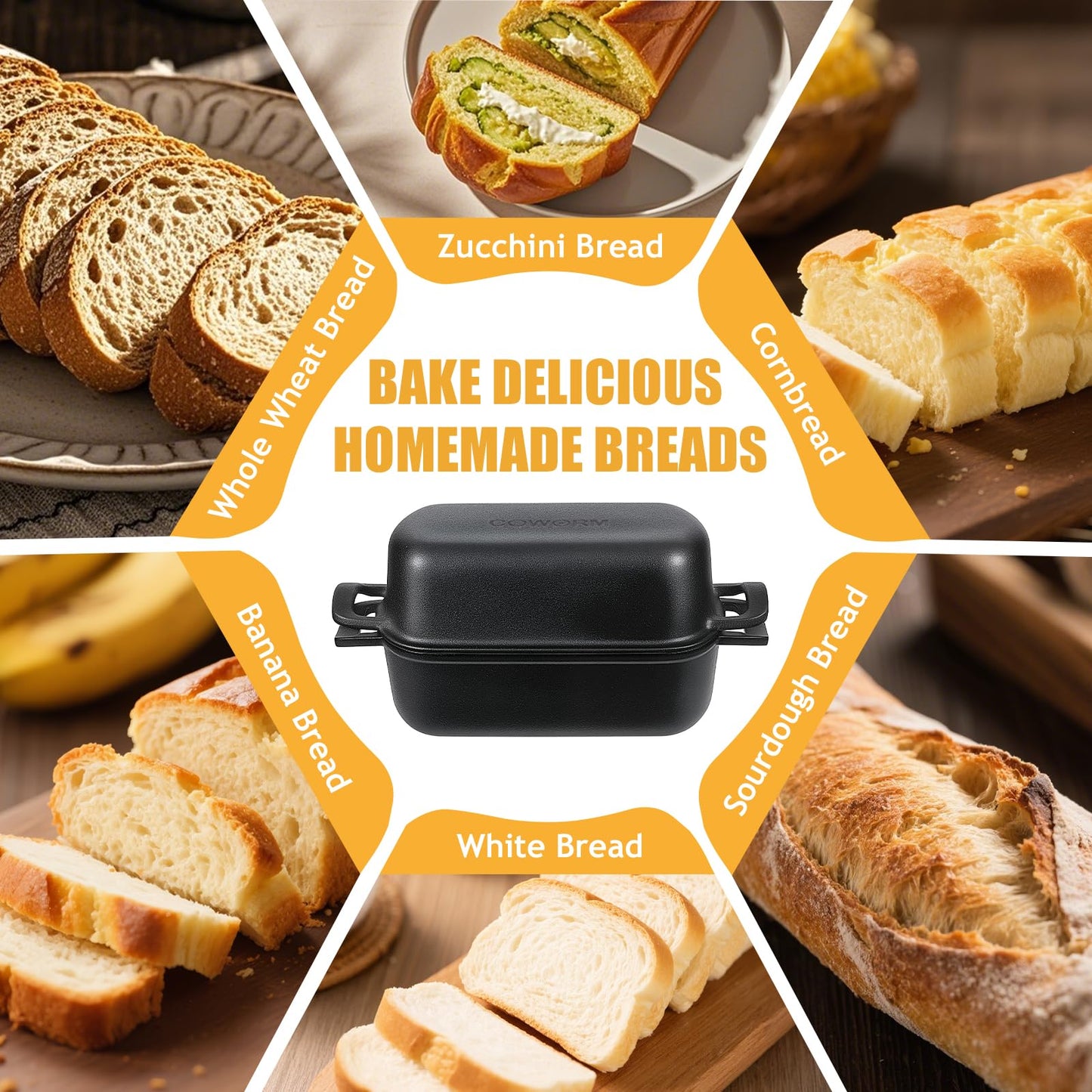 COWORM 10x5 Cast Iron Loaf Pan with Lid - 2 in 1 Bread Pans for Baking Homemade Sourdough Bread
