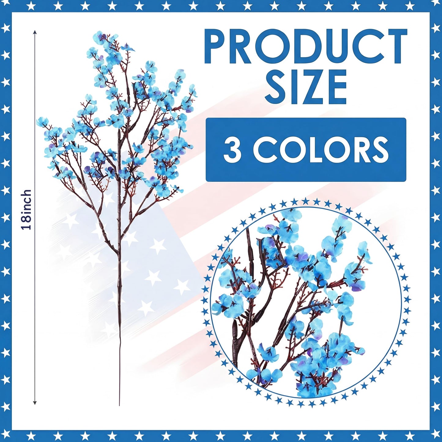 Lyrow 48 Pcs Red Blue White Patriotic Artificial Flowers 4th of July Table Centerpieces Decor Fake Babys Breath Pick Stems Floral Arrangement for 250th Anniversary Veterans Day Home Outdoor