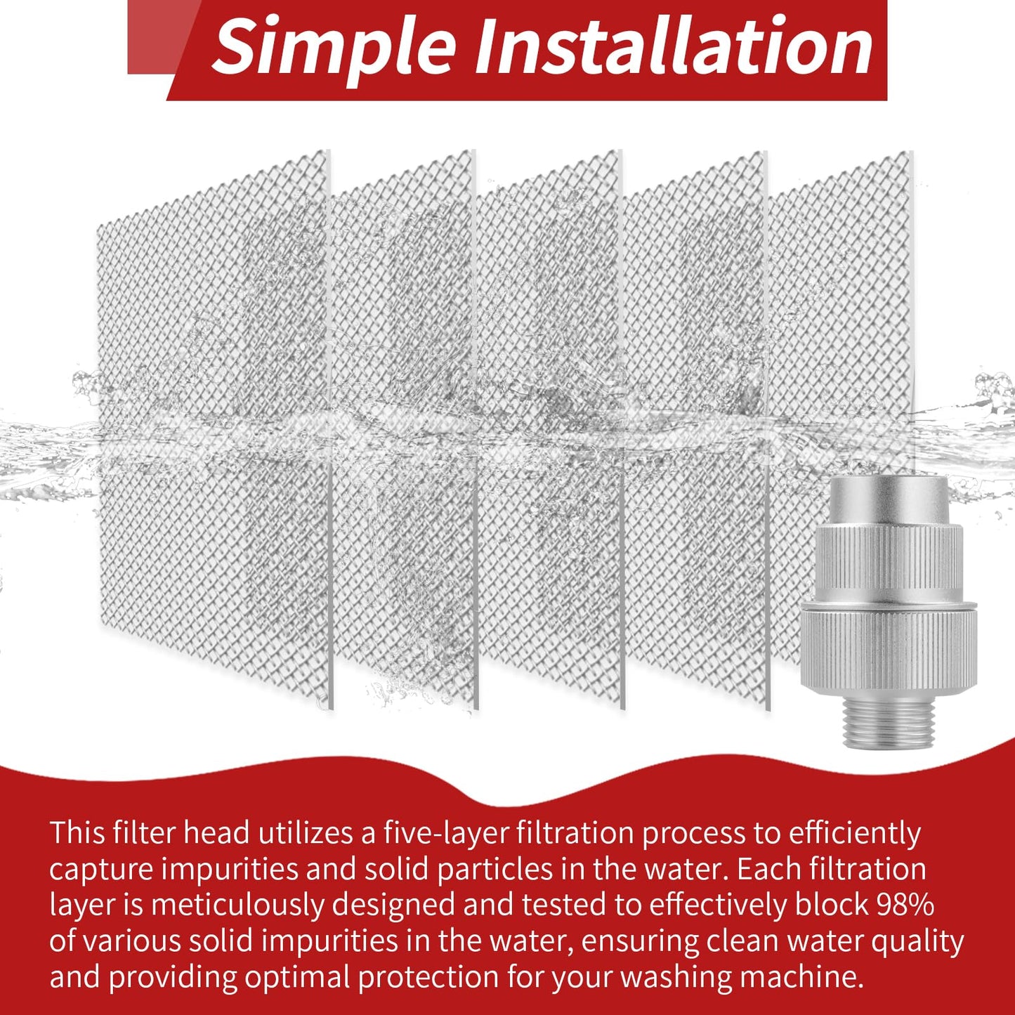 Newly Upgraded Washing Machine Water Filter, 85470 Filter Head, Micron Down Sediment Filter, Made of Aluminum Alloy, Connects to Most Standard Washing Machine Models