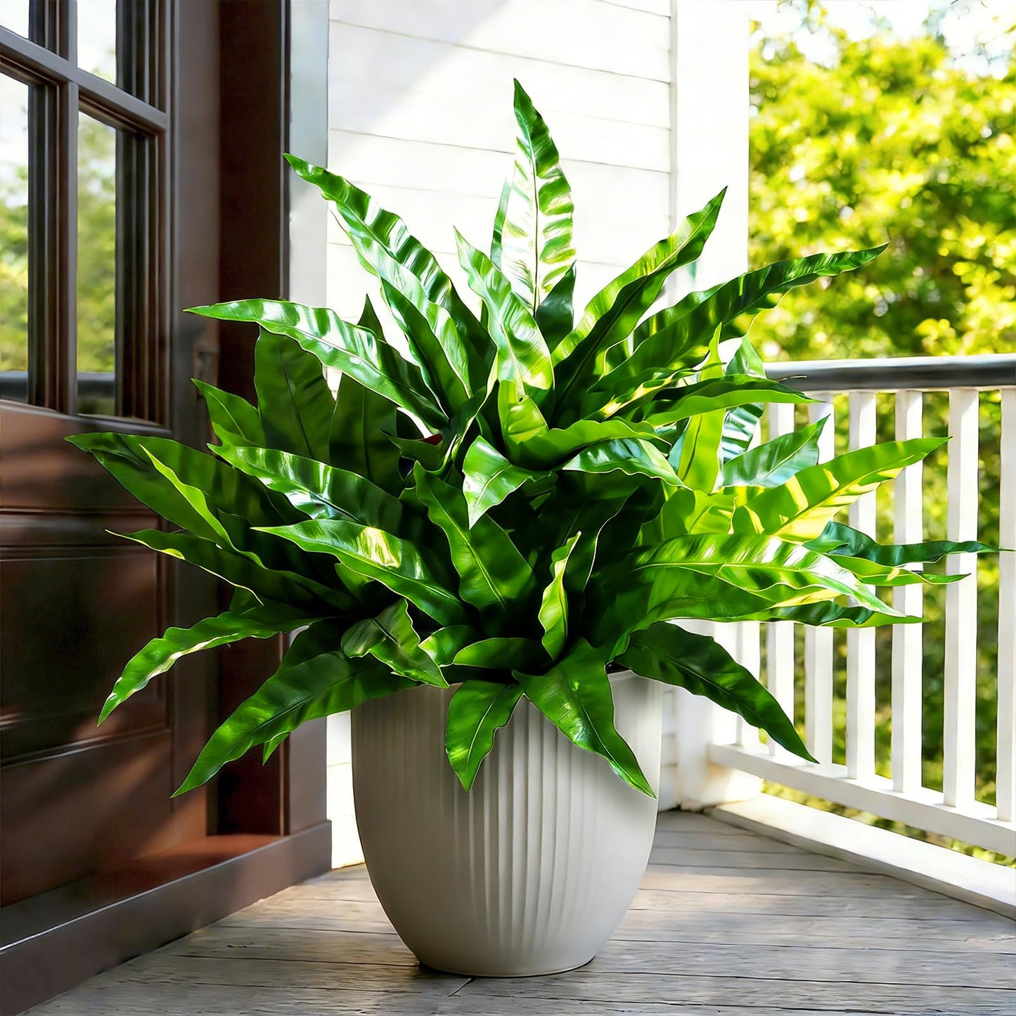 Cherica 8Pcs Fake Ferns,35in Outdoor Faux Plants UV Resistant,3D Real Touch Fake Plants Total 120 Blades,Weatherproof Artificial Plants Outdoor Indoor for Garden Porch Home Office Living Room Decor
