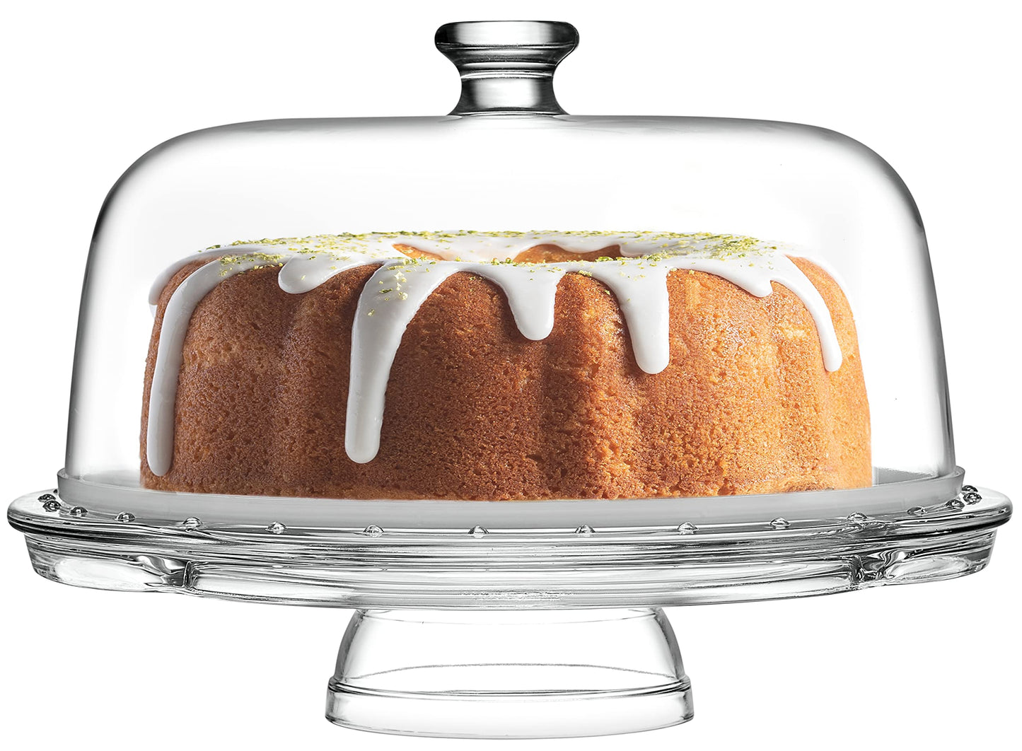 Royalty Art Glass Cake Stand with Dome – 6-in-1 Convertible Cake Plate, Punch Bowl & Chip and Dip Server, Pedestal Dessert Display – Italian Made Glass – Dishwasher Safe
