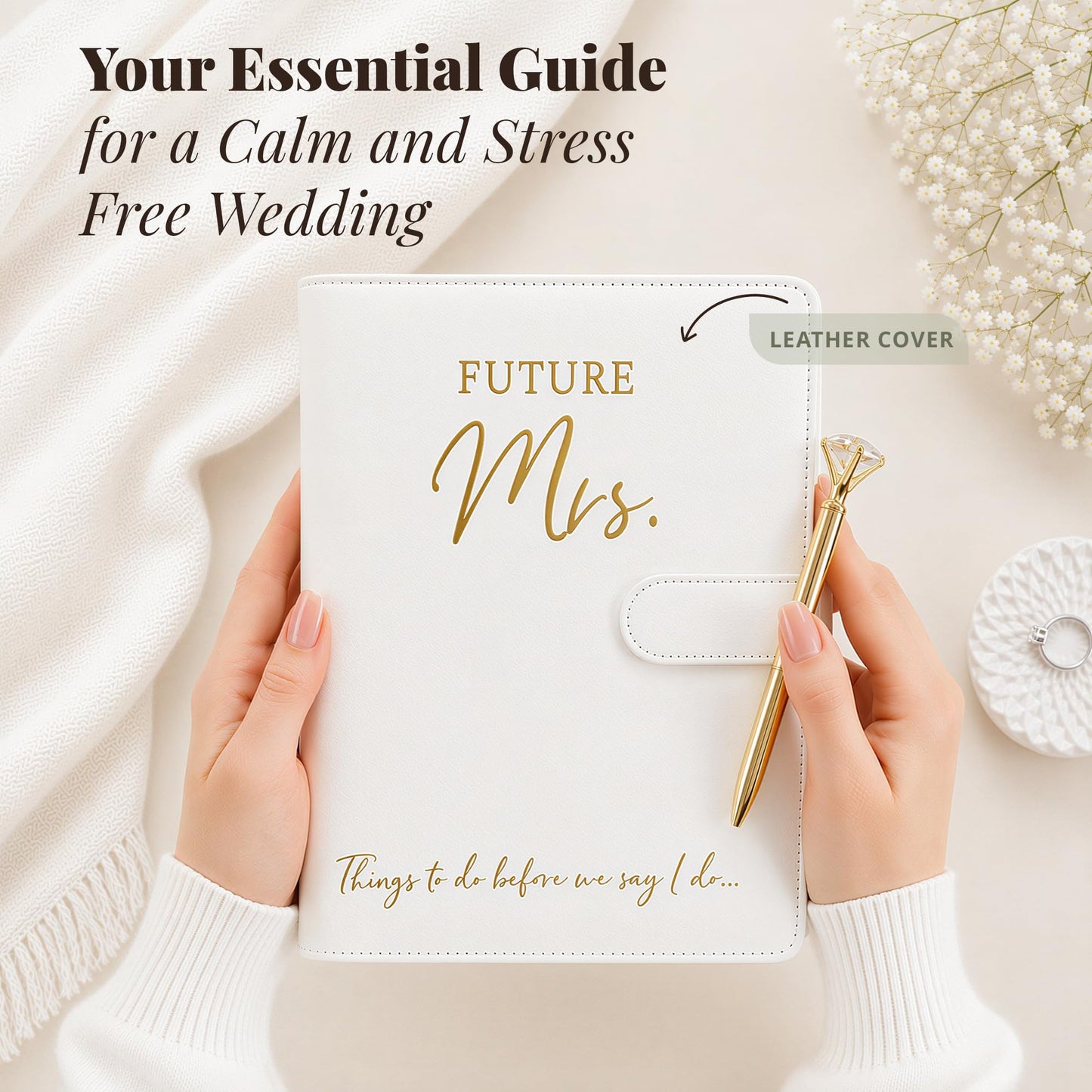 Wedding Planner Book and Organizer - Faux Leather 'Future Mrs' Wedding Planning Book and Organizer I Wedding Binder with Pen & Bookmark. Includes Bridal Countdown Calendar I Designed in USA