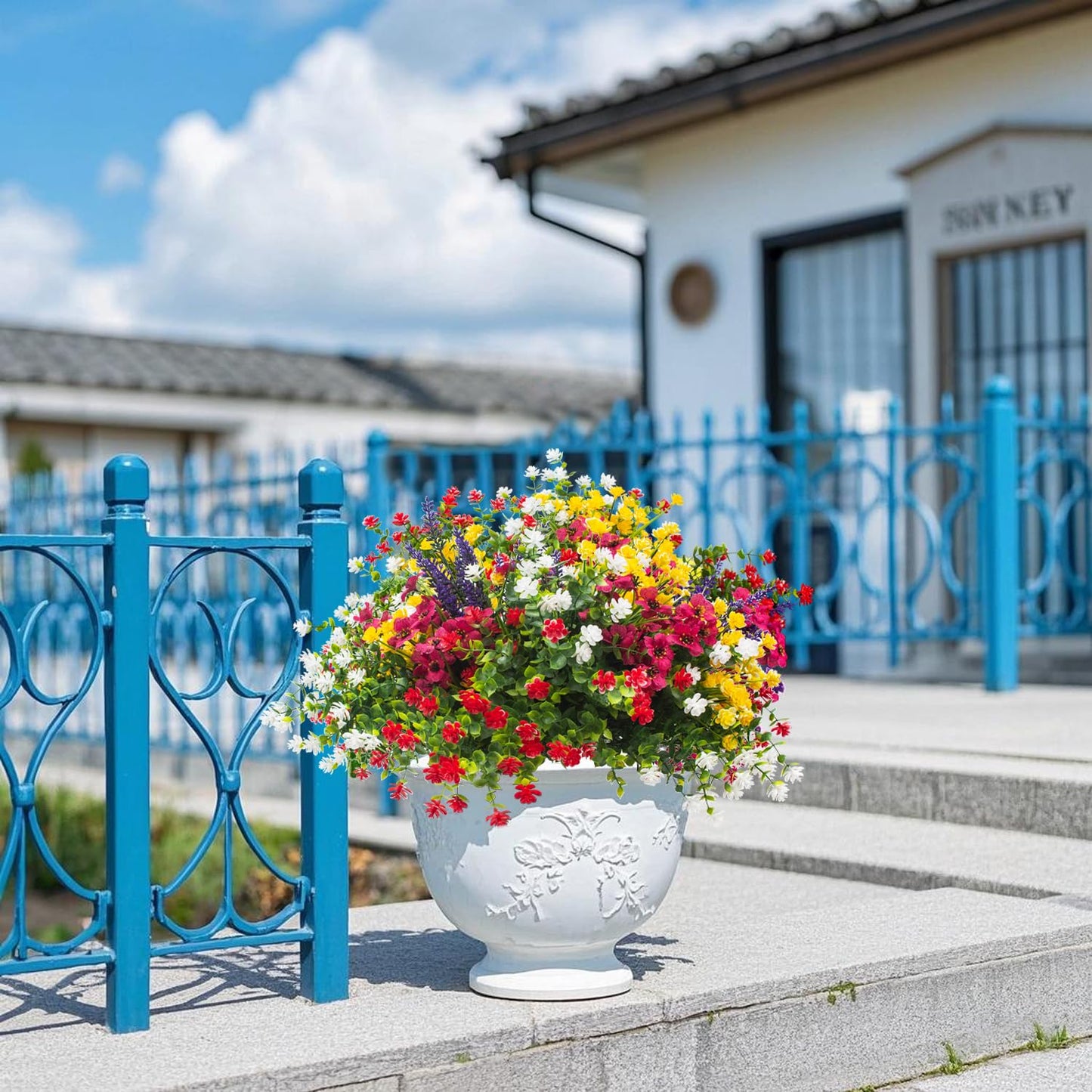 Grunyia 20 Bundles Artificial Flowers for Outdoors, UV Resistant Fake Plants, Faux Plastic Flowers for Home, Window Box, Porch, Indoor, Cemetery, Fall, Summer Decor